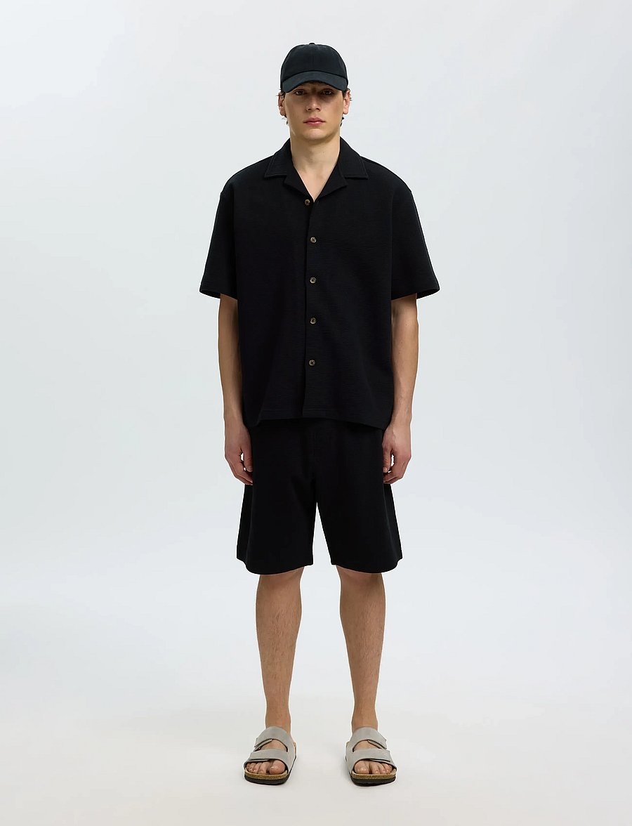 Selected - SLMRELAXSONNY WAFFLE SS OVERSHIRT - Überhemden - black - 3