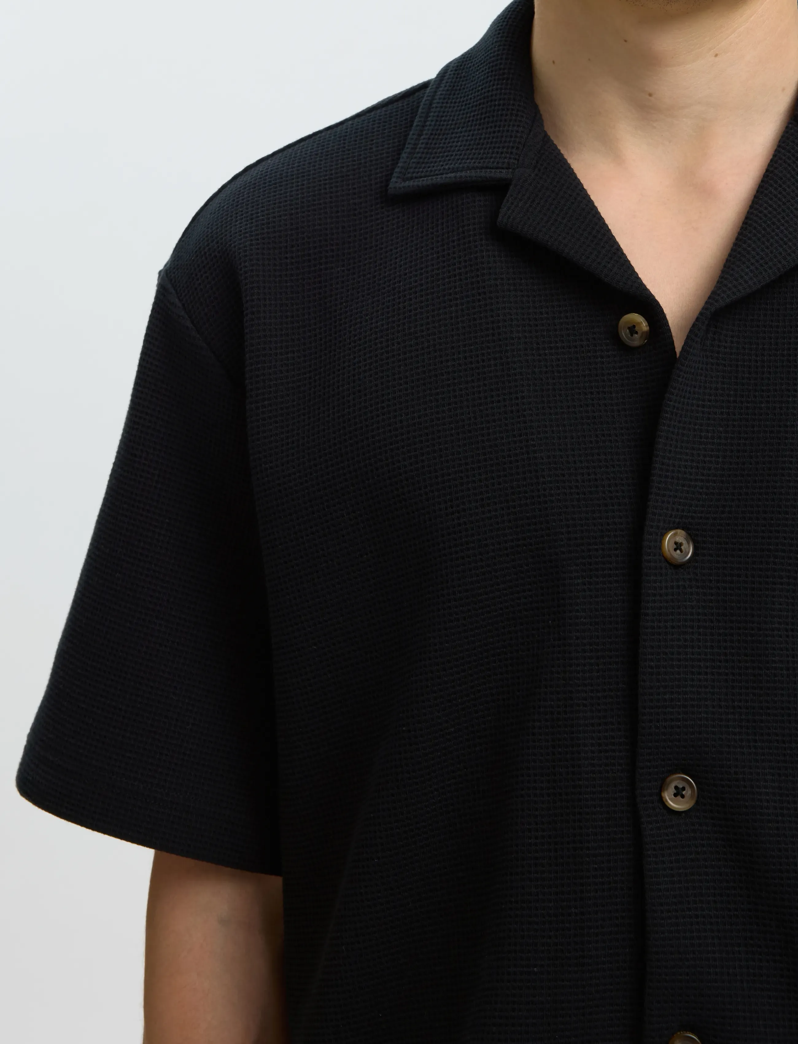 Selected - SLMRELAXSONNY WAFFLE SS OVERSHIRT - kortærmede skjorter - black - 4