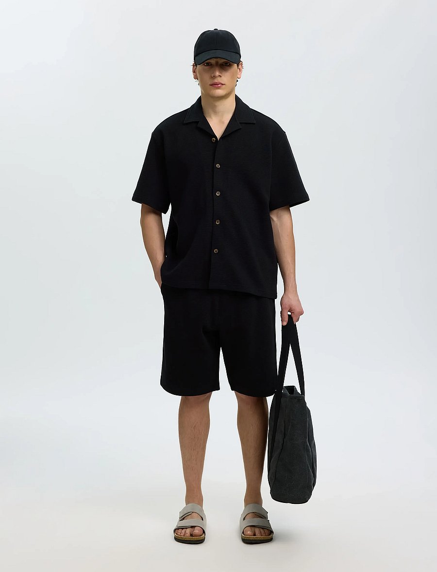 Selected - SLMRELAXSONNY WAFFLE SS OVERSHIRT - Überhemden - black - 5