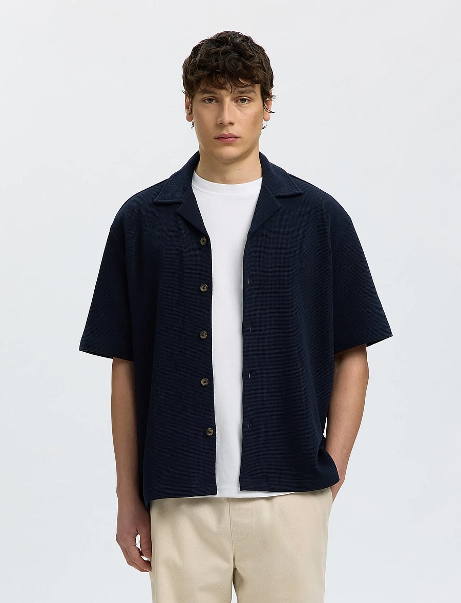 Selected - SLMRELAXSONNY WAFFLE SS OVERSHIRT - short-sleeved shirts - sky captain - 0