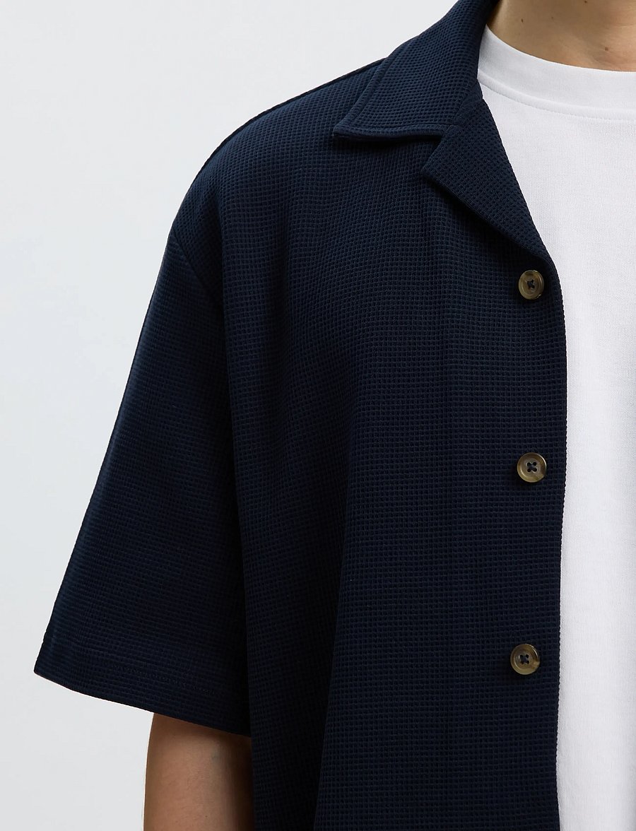 Selected - SLMRELAXSONNY WAFFLE SS OVERSHIRT - short-sleeved shirts - sky captain - 4