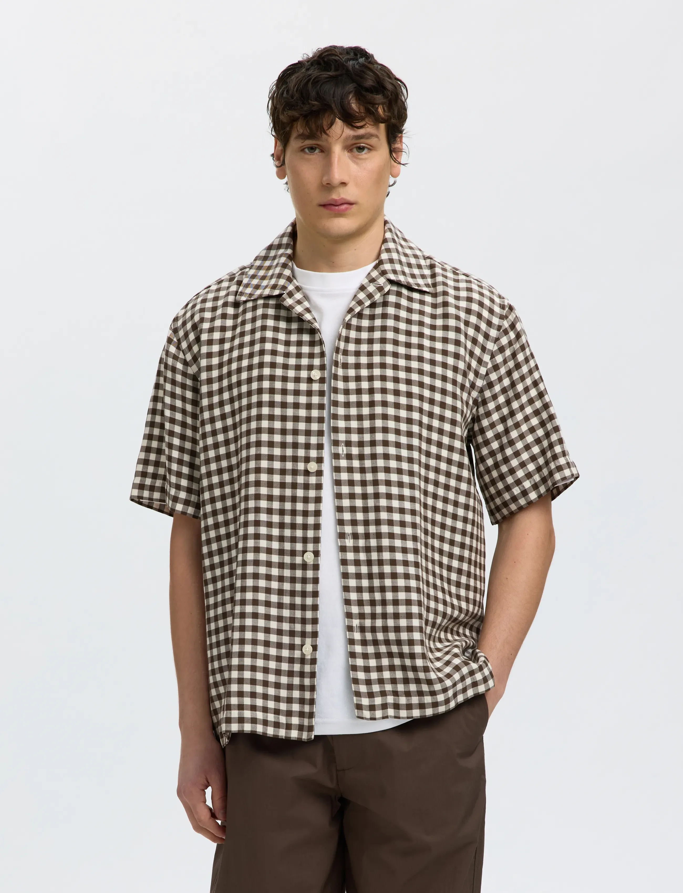 Selected SLHRLXFINLEY CHECK SS SHIRT - Kläder - TURKISH COFFEE / brown
