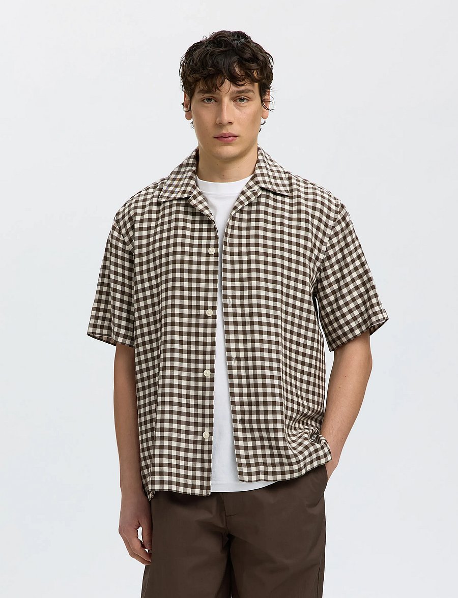 Selected - SLHRLXFINLEY CHECK SS SHIRT - karierte hemden - turkish coffee - 0