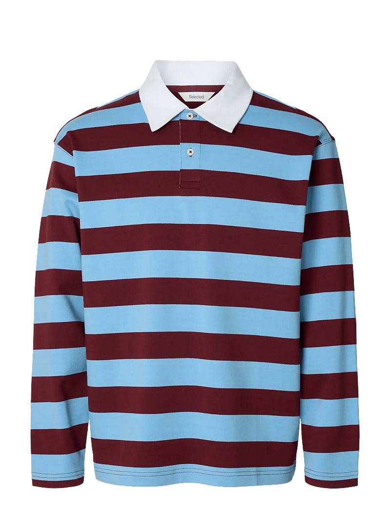 Selected - SLHRELAXCASPER LS STRIPE POLO - tawny port - 1