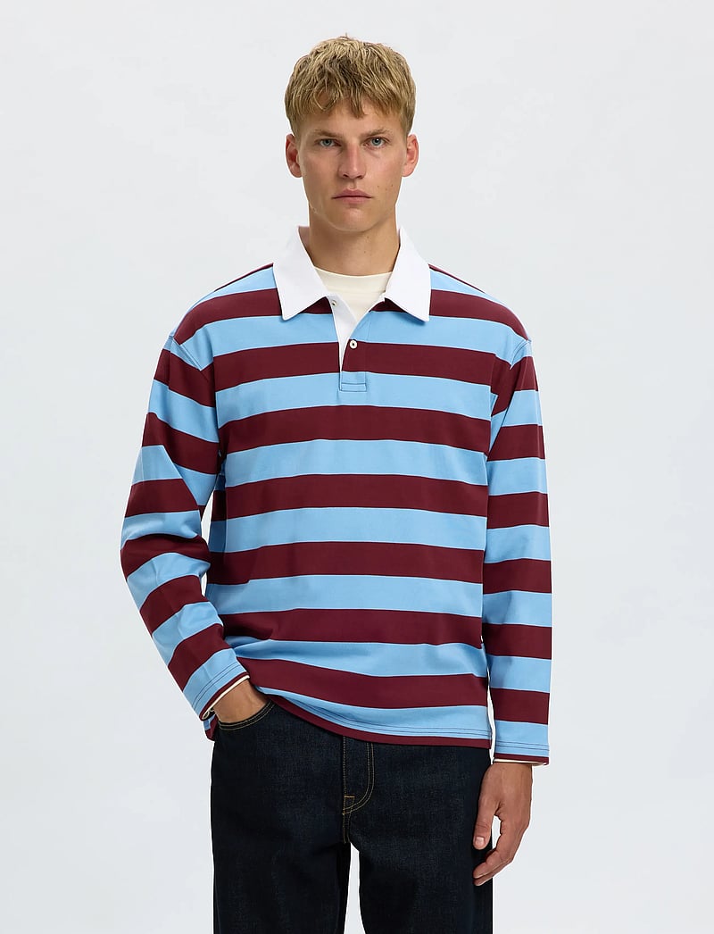 Selected - SLHRELAXCASPER LS STRIPE POLO - tawny port - 0