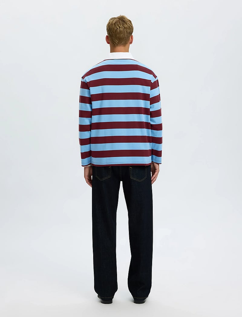 Selected - SLHRELAXCASPER LS STRIPE POLO - tawny port - 2