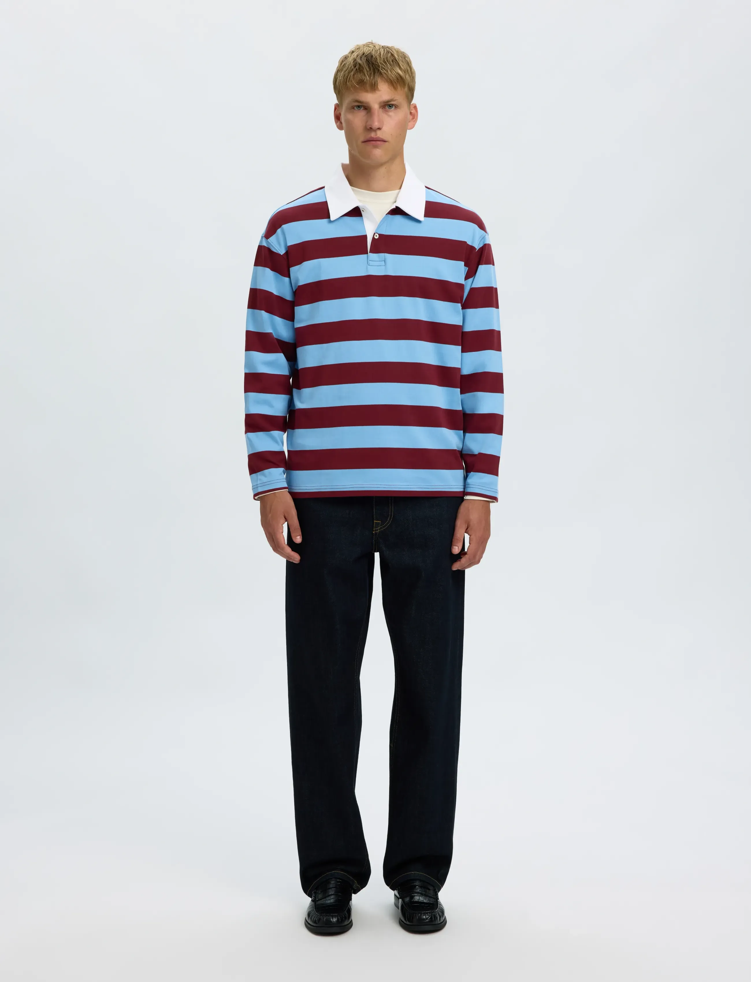 Selected - SLHRELAXCASPER LS STRIPE POLO - pikkade varrukatega kootud polosärgid - tawny port - 3