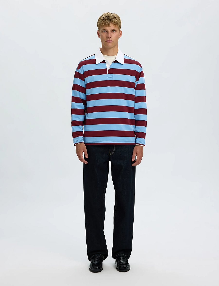 Selected - SLHRELAXCASPER LS STRIPE POLO - pikkade varrukatega kootud polosärgid - tawny port - 3