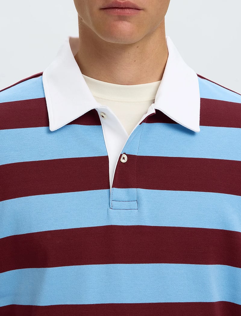 Selected - SLHRELAXCASPER LS STRIPE POLO - tawny port - 4