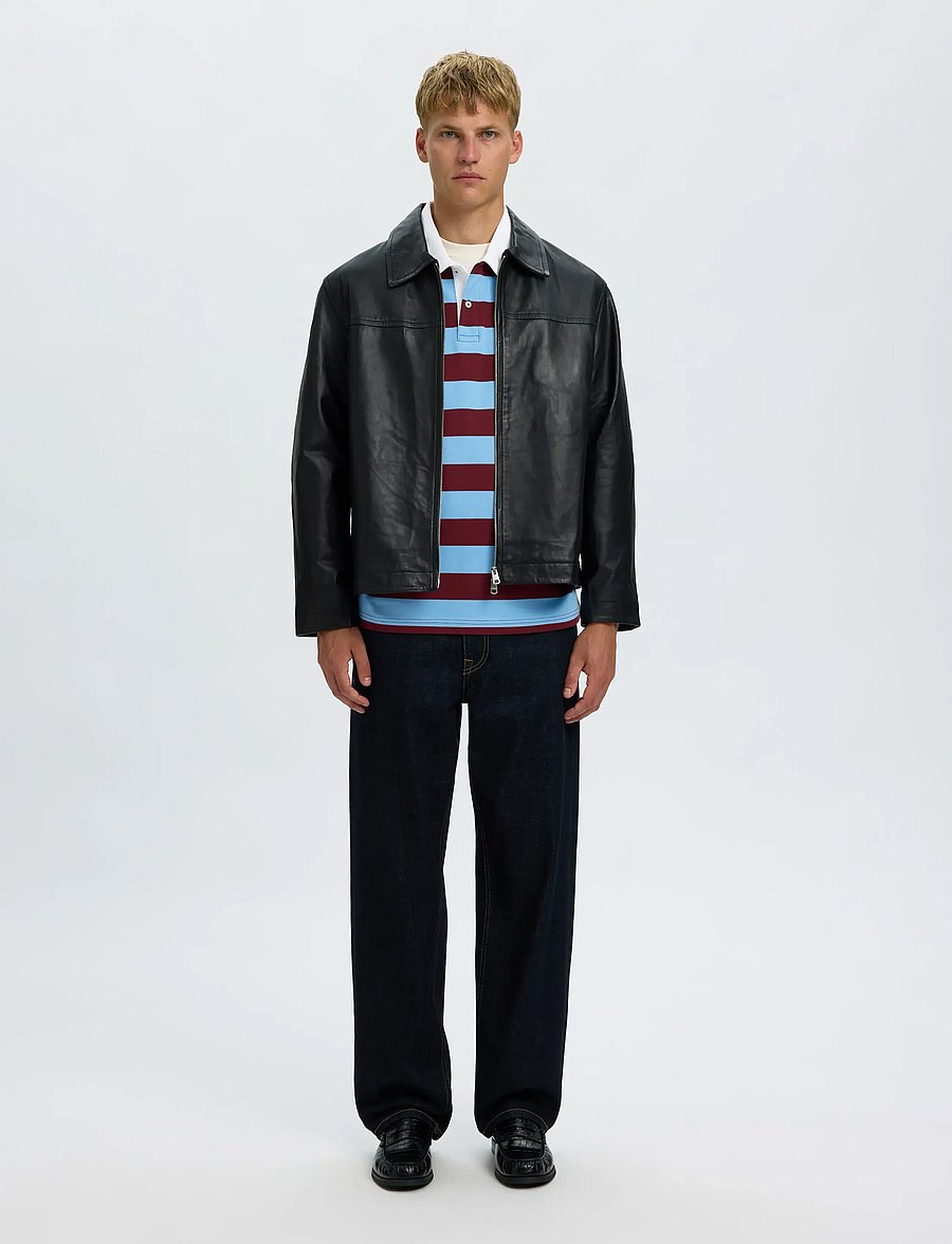 Selected - SLHRELAXCASPER LS STRIPE POLO - pikkade varrukatega kootud polosärgid - tawny port - 5