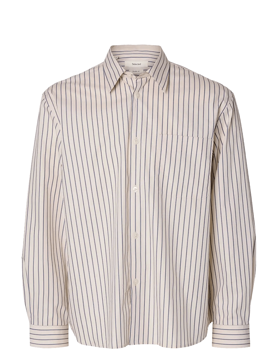 Selected - SLMRLXSANDER HOLGER STRIPE LS SHIRT - stribede skjorter - birch - 0