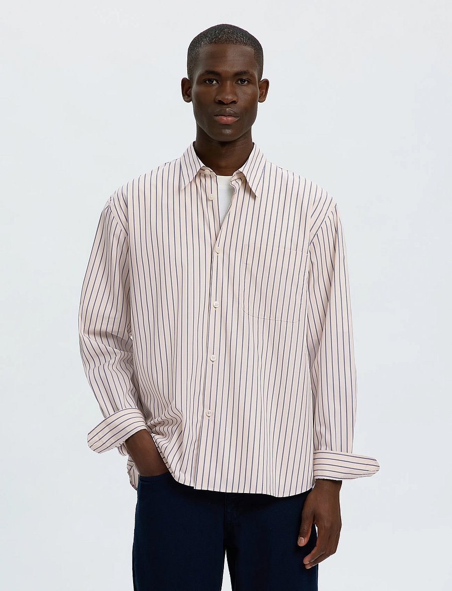 Selected - SLMRLXSANDER HOLGER STRIPE LS SHIRT - randiga skjortor - birch - 0