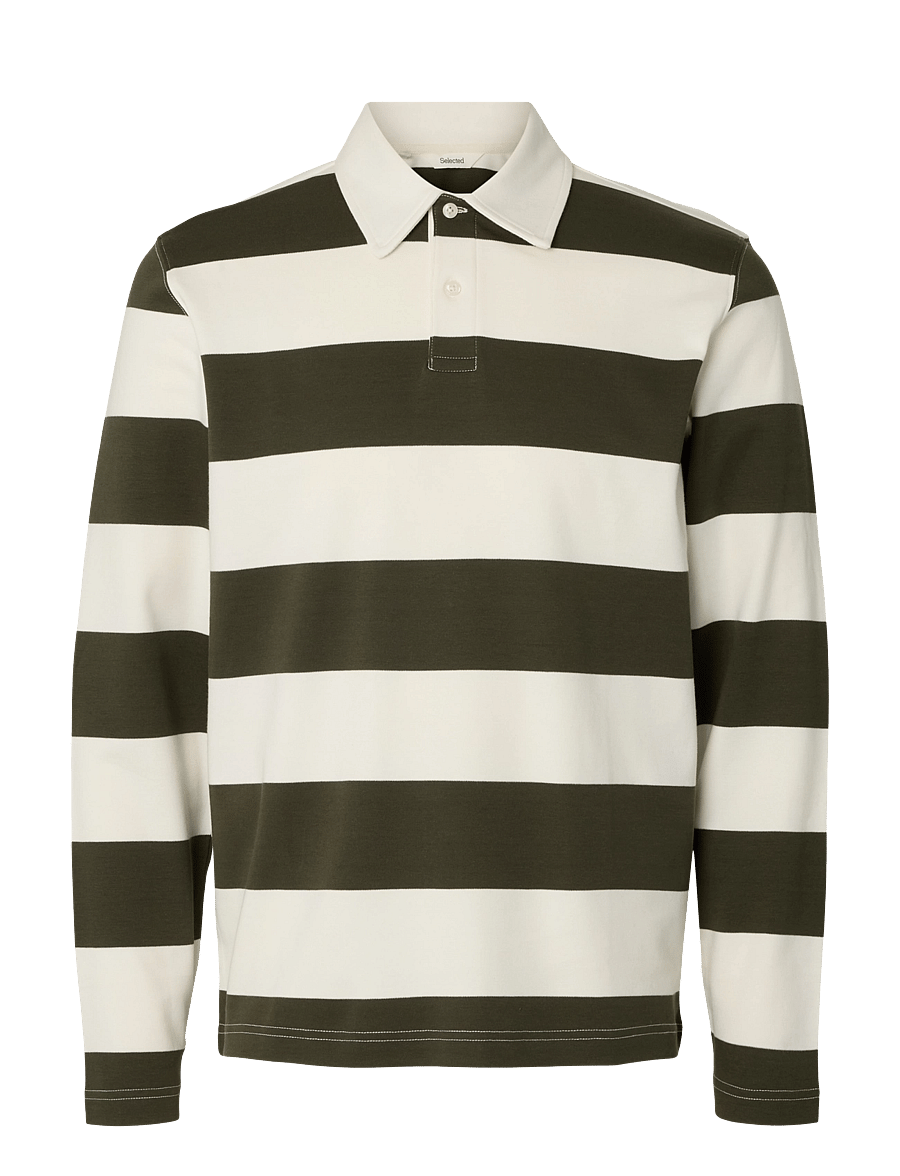 Selected - SLMCASPER LS STRIPE POLO - forest night - 1