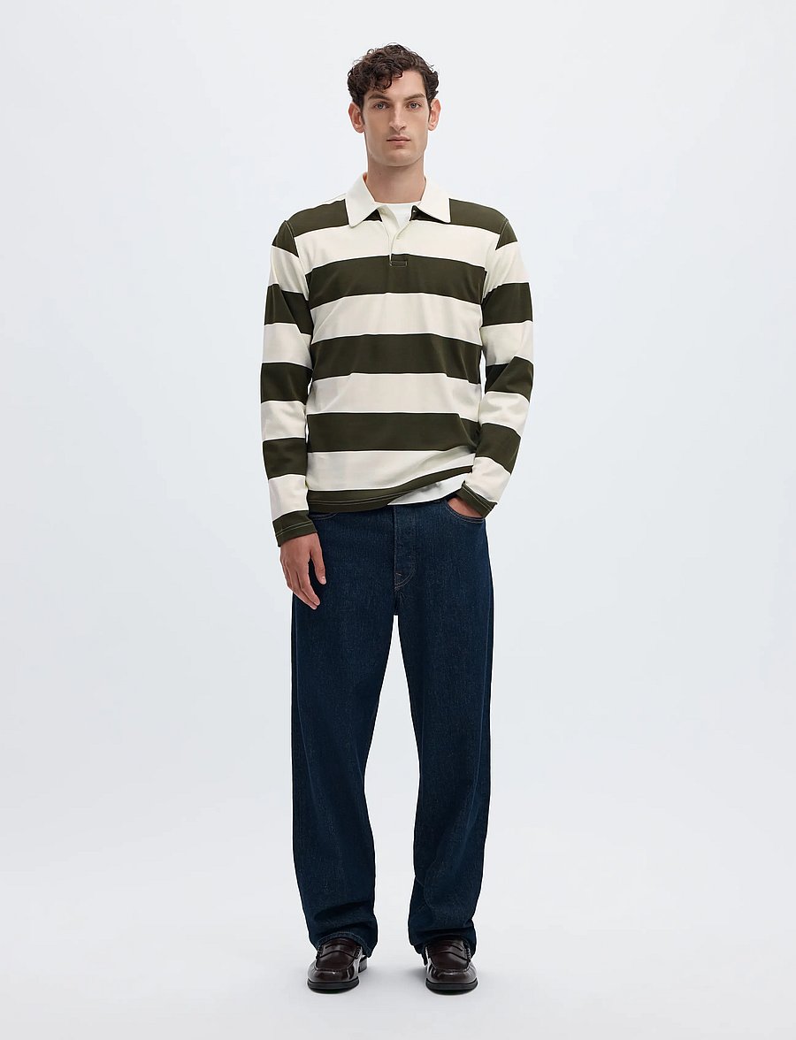 Selected - SLMCASPER LS STRIPE POLO - forest night - 3