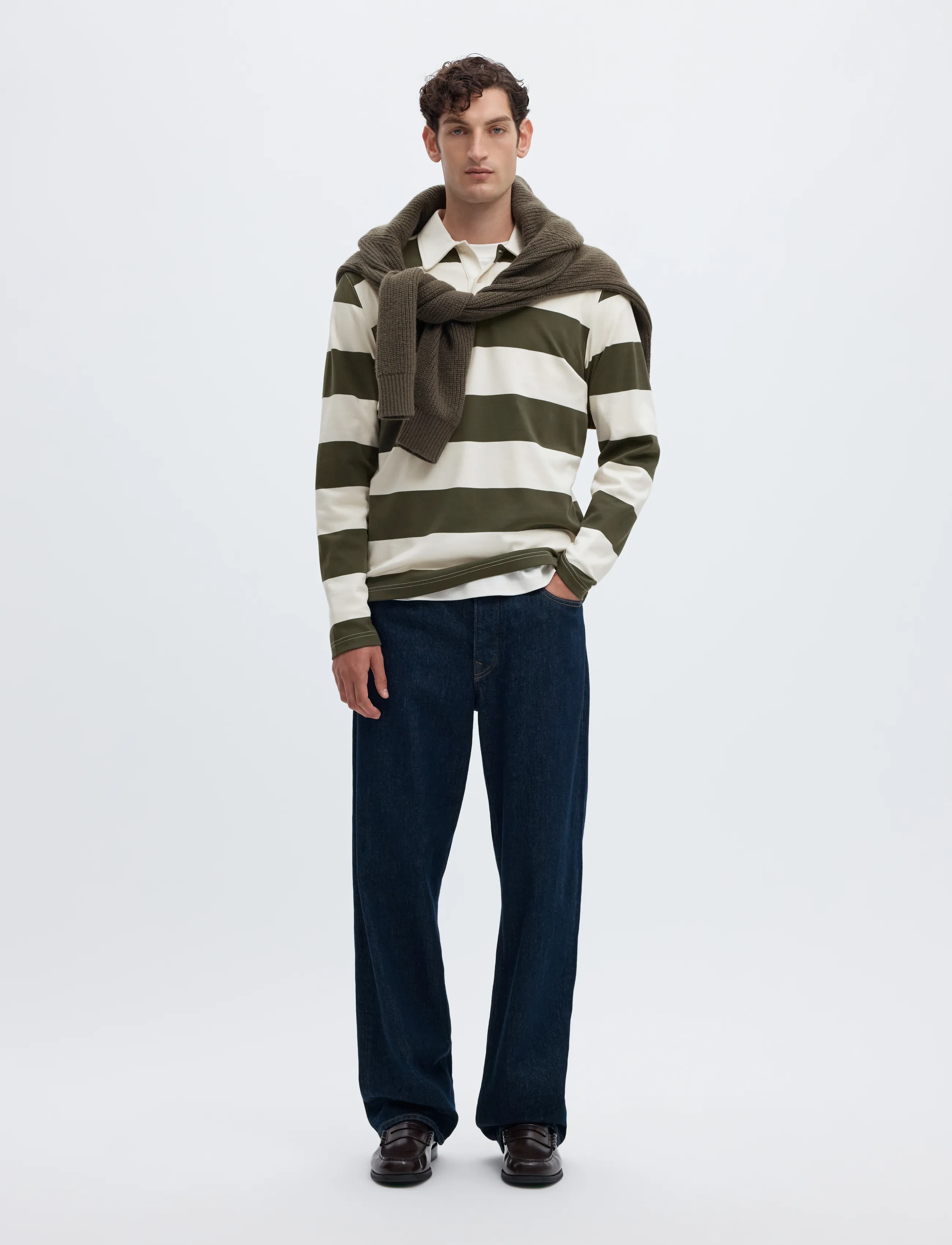 Selected - SLMCASPER LS STRIPE POLO - forest night - 5