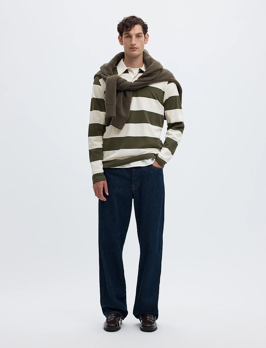 Selected - SLMCASPER LS STRIPE POLO - forest night - 5