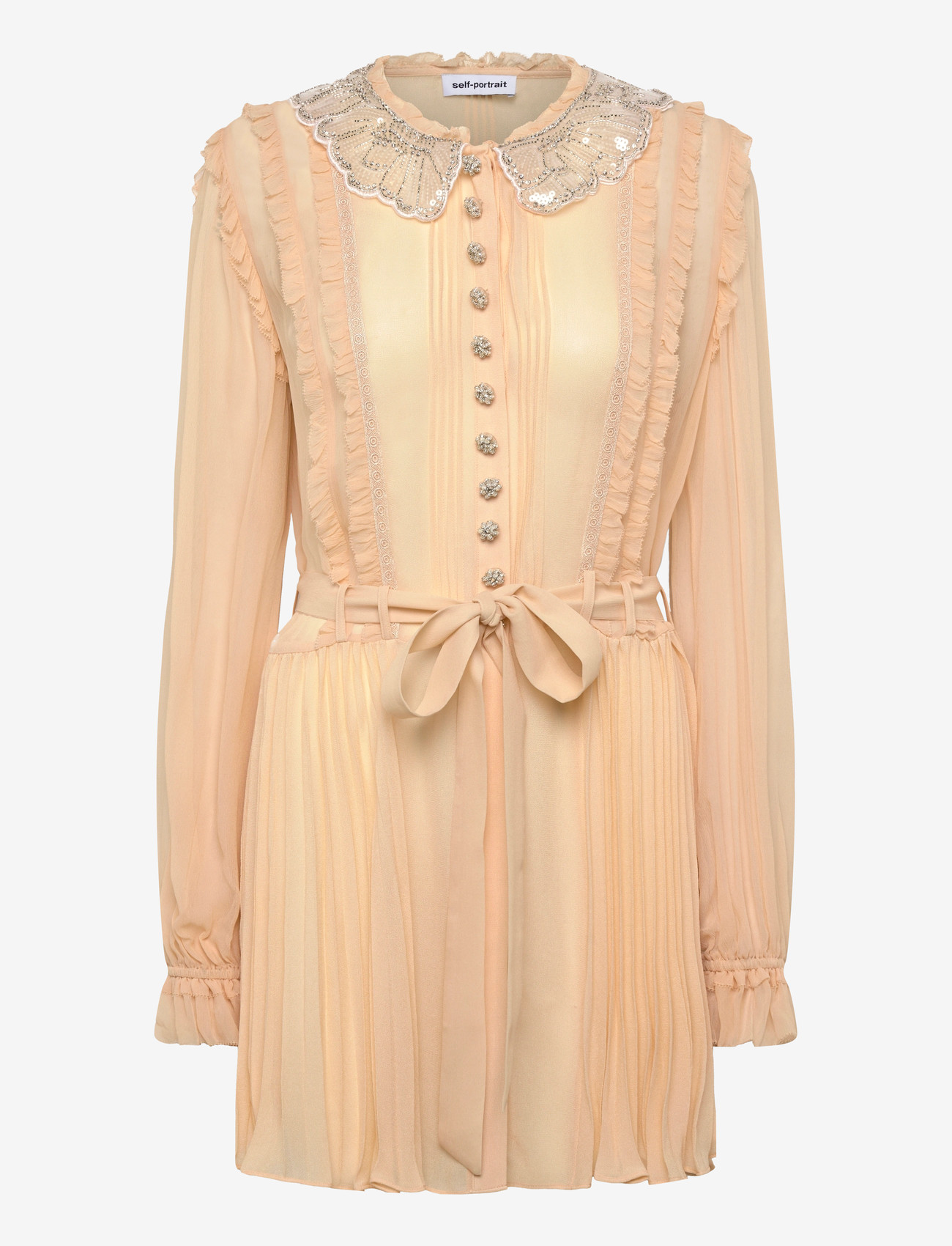 Self Portrait - Tan pleated georgette Mini Dress - korte kjoler - beige - 0