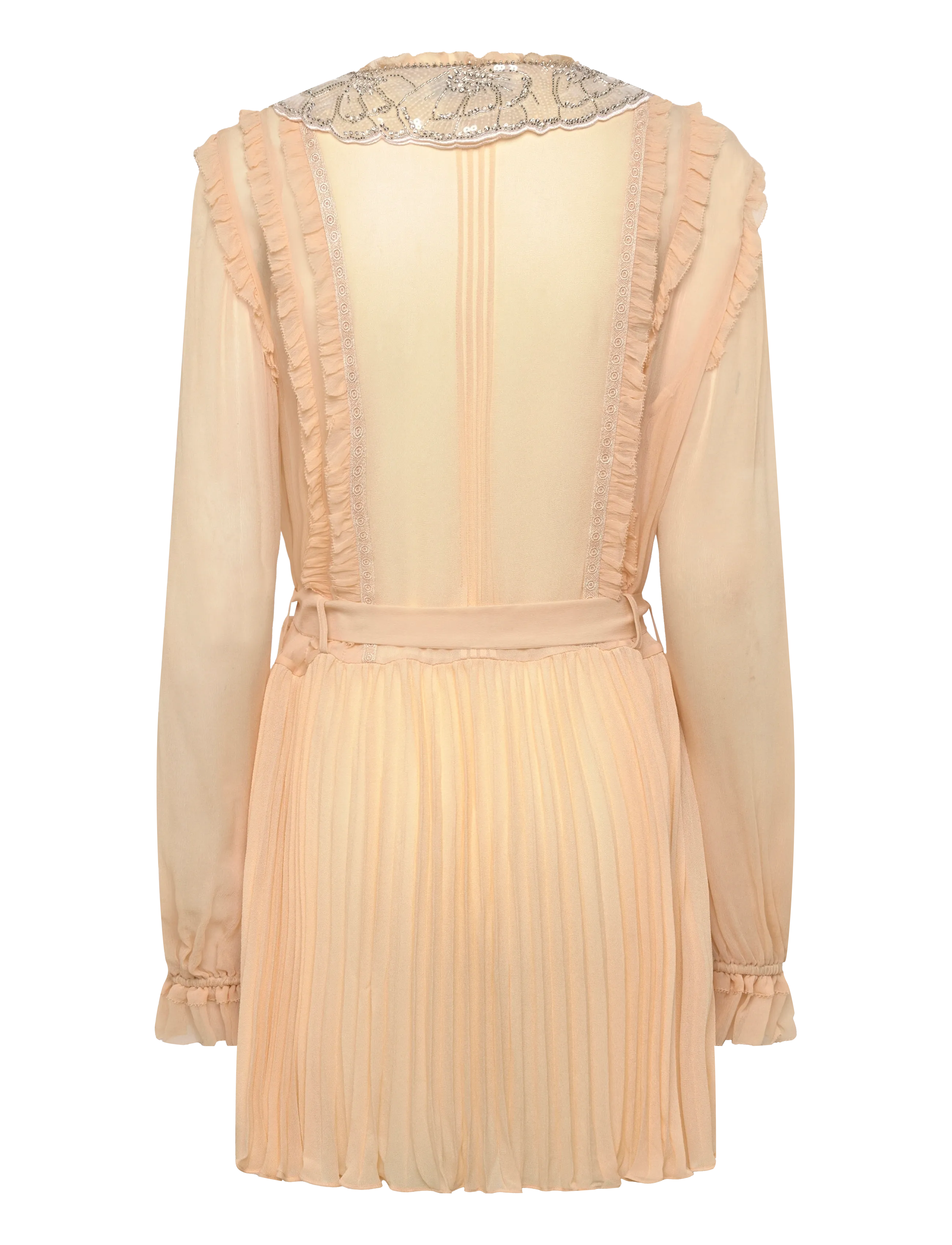 Self Portrait - Tan pleated georgette Mini Dress - korta klänningar - beige - 1