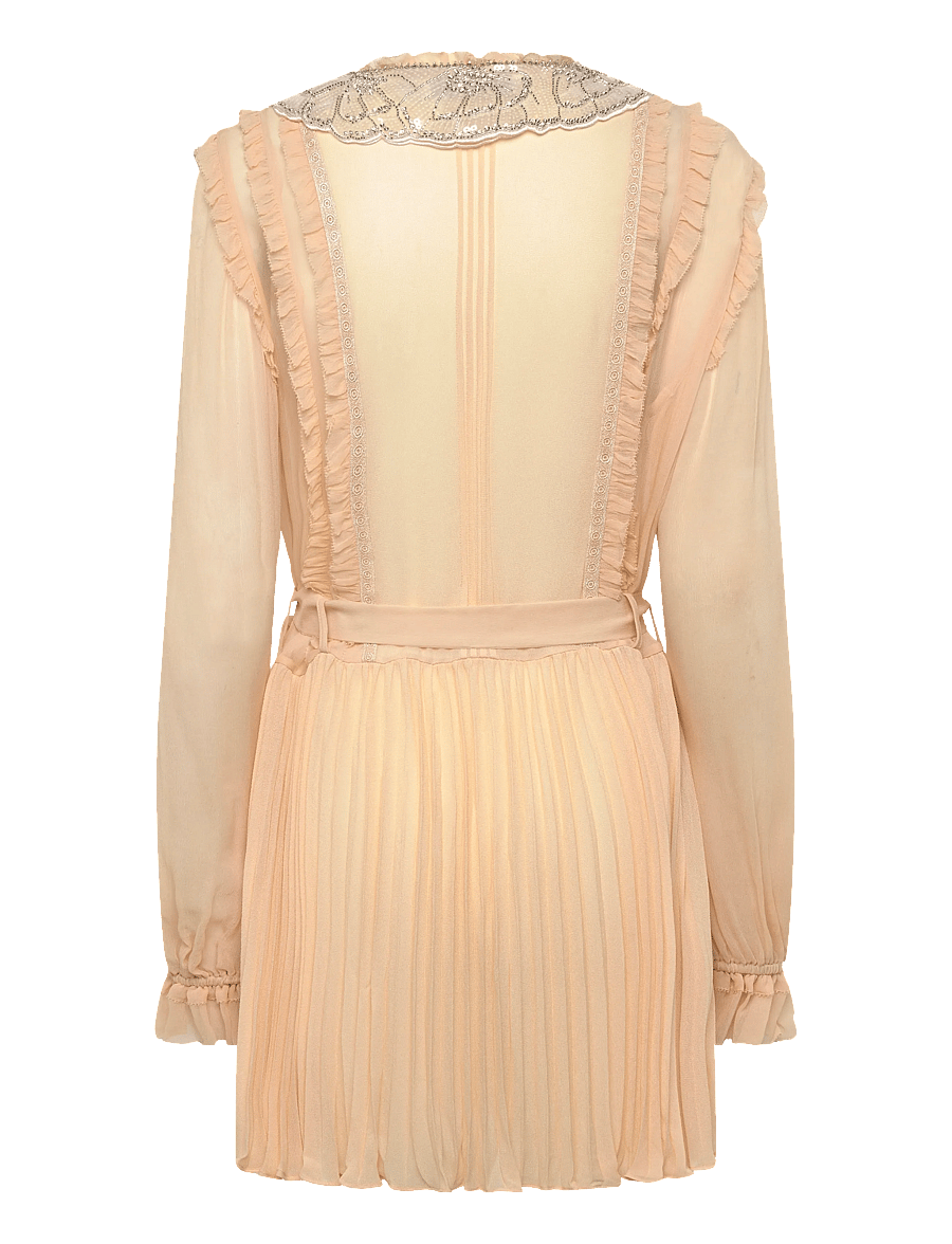 Self Portrait - Tan pleated georgette Mini Dress - kurze kleider - beige - 1