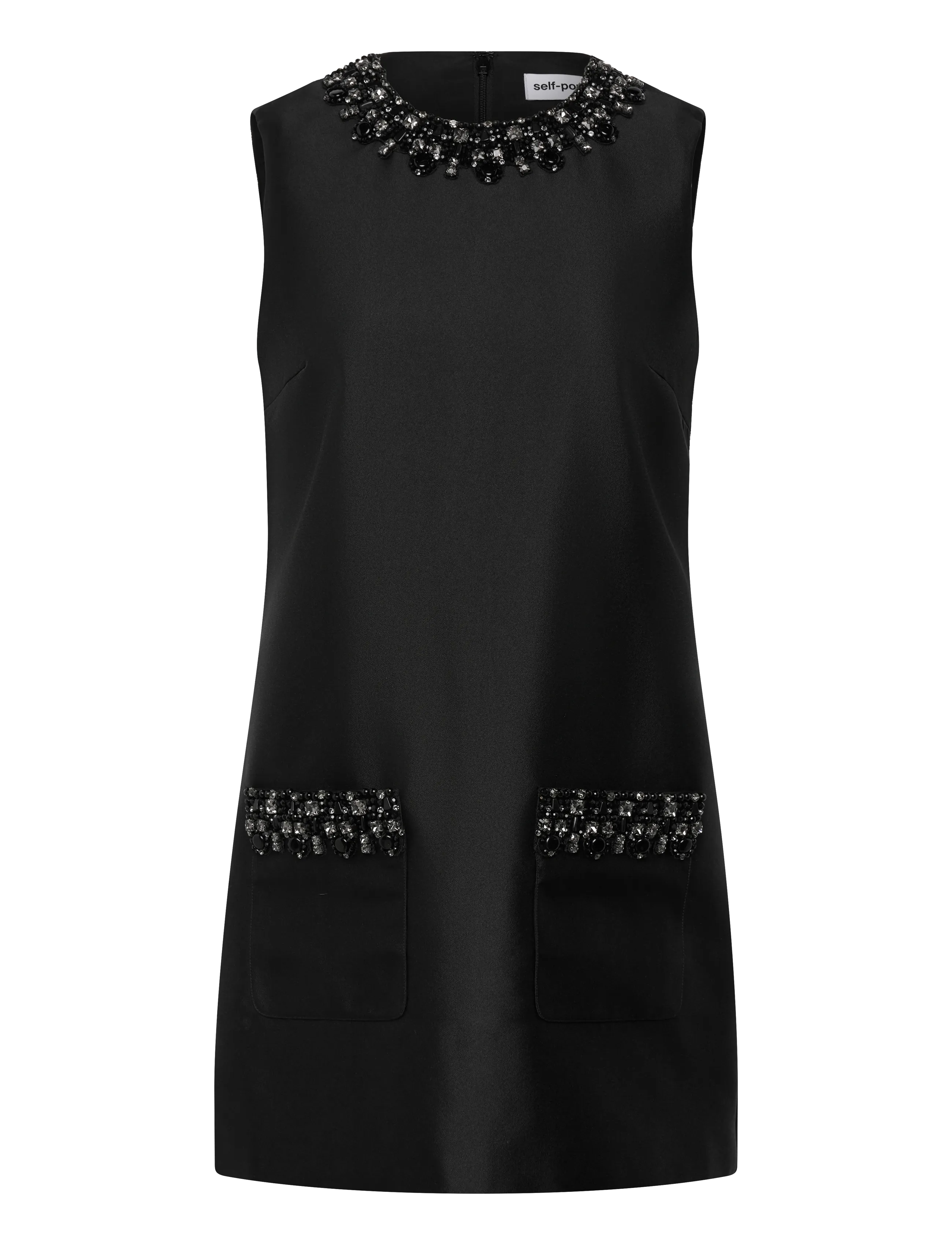 Self Portrait Taffeta Embellished Trim Mini Dress, 44, Dresses, Schwarz - Short Frauen