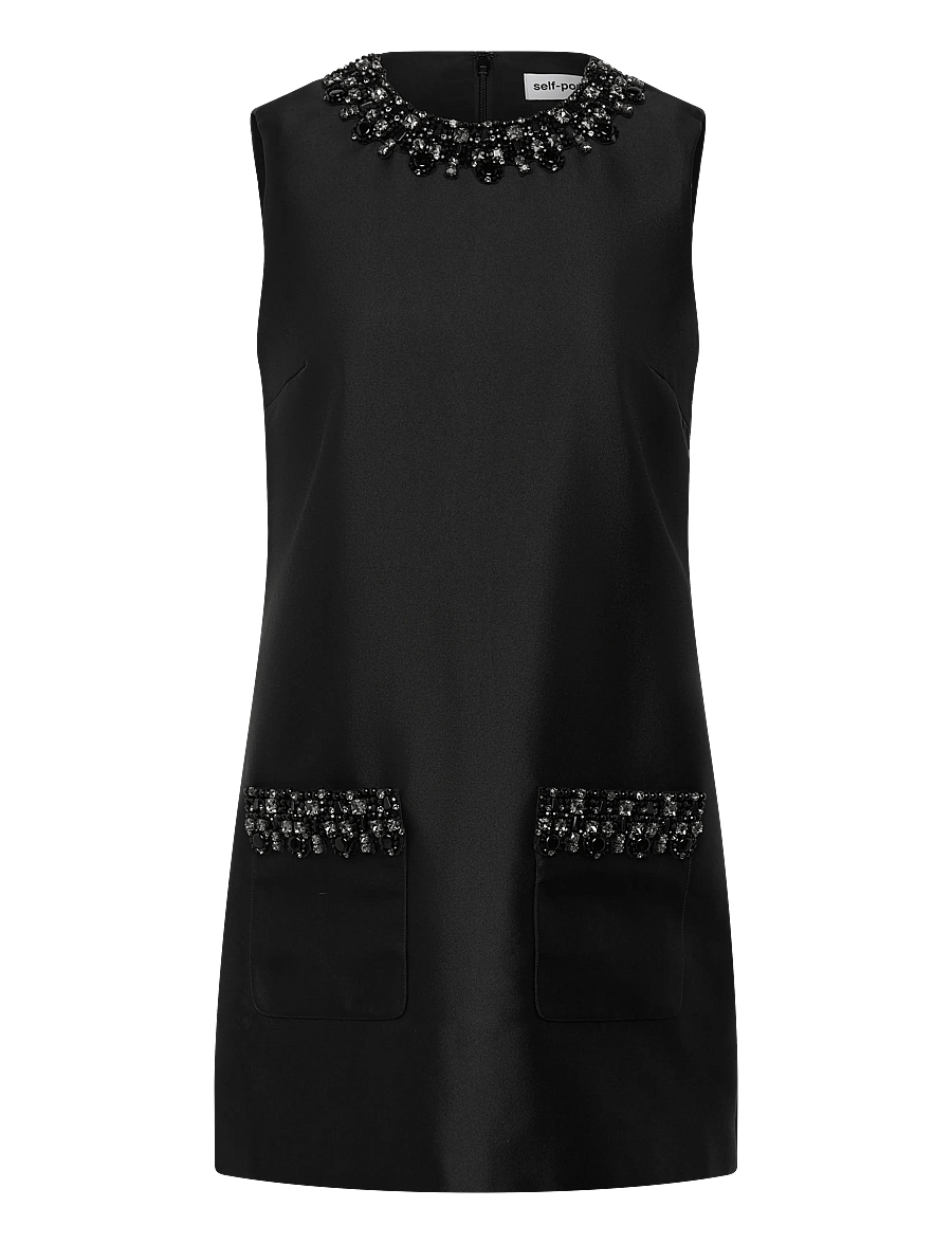 Self Portrait - Taffeta embellished trim Mini Dress - korte jurken - black - 0