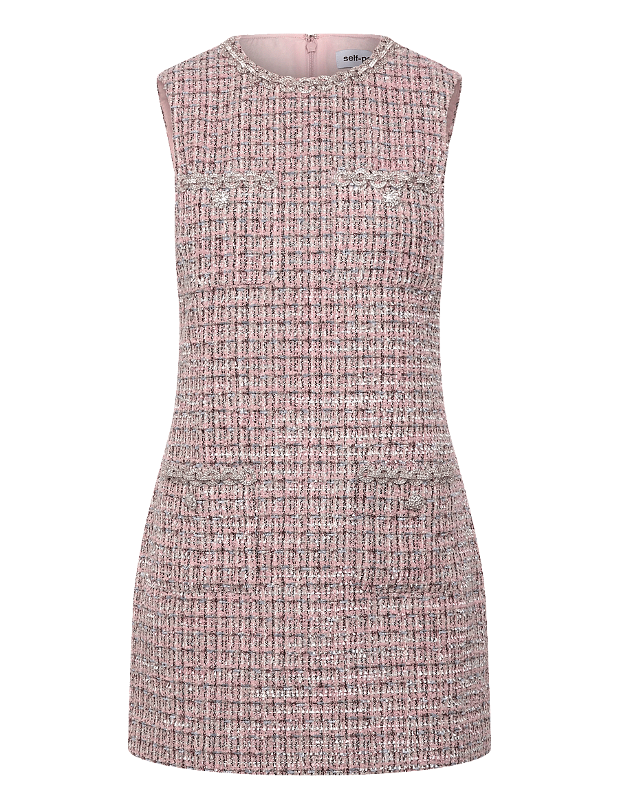 Self Portrait - Boucle sleeveless Mini Dress - kurze kleider - pink - 0
