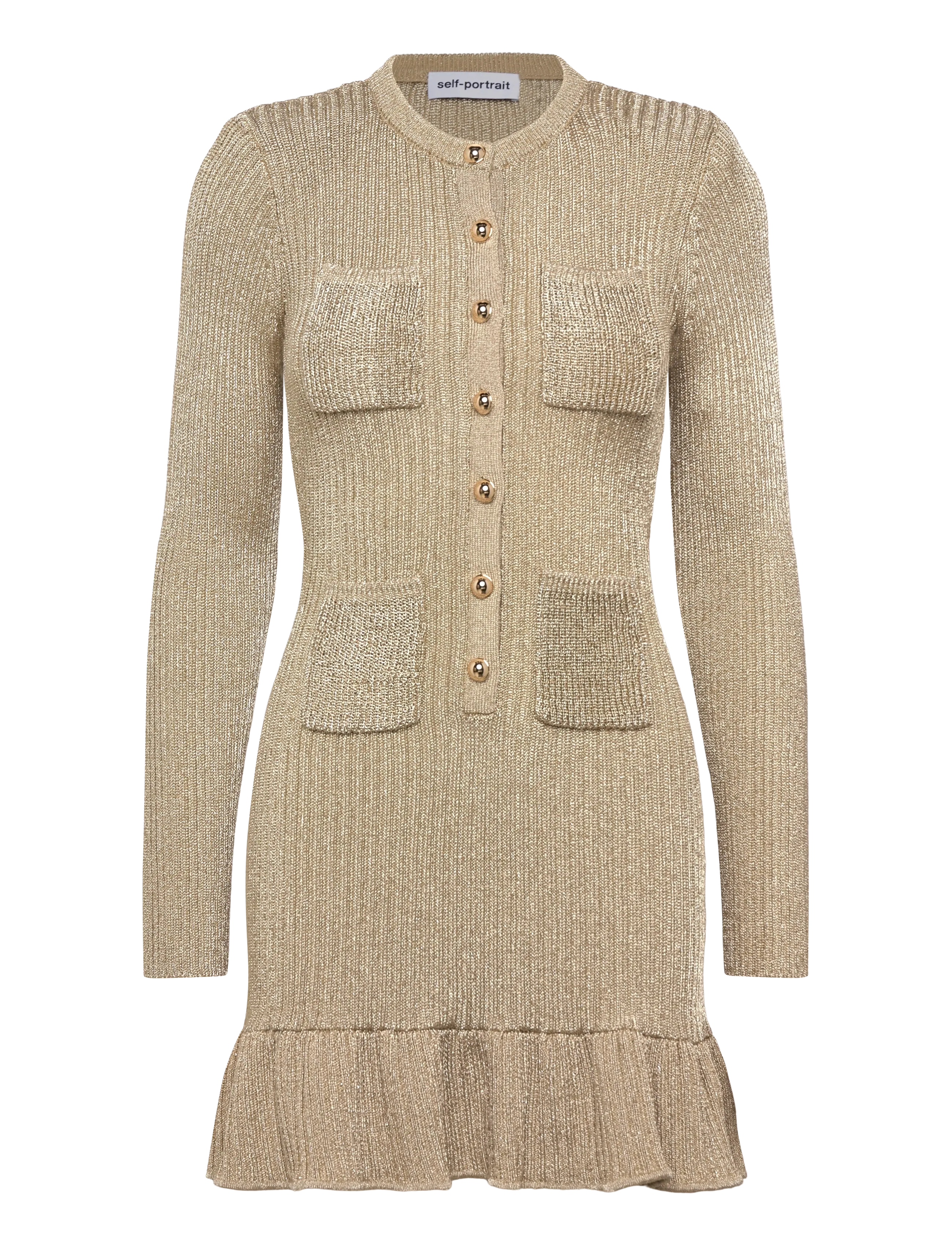 Self Portrait Gold Lurex Knit Mini Dress - Transitional Layering - GOLD / gold