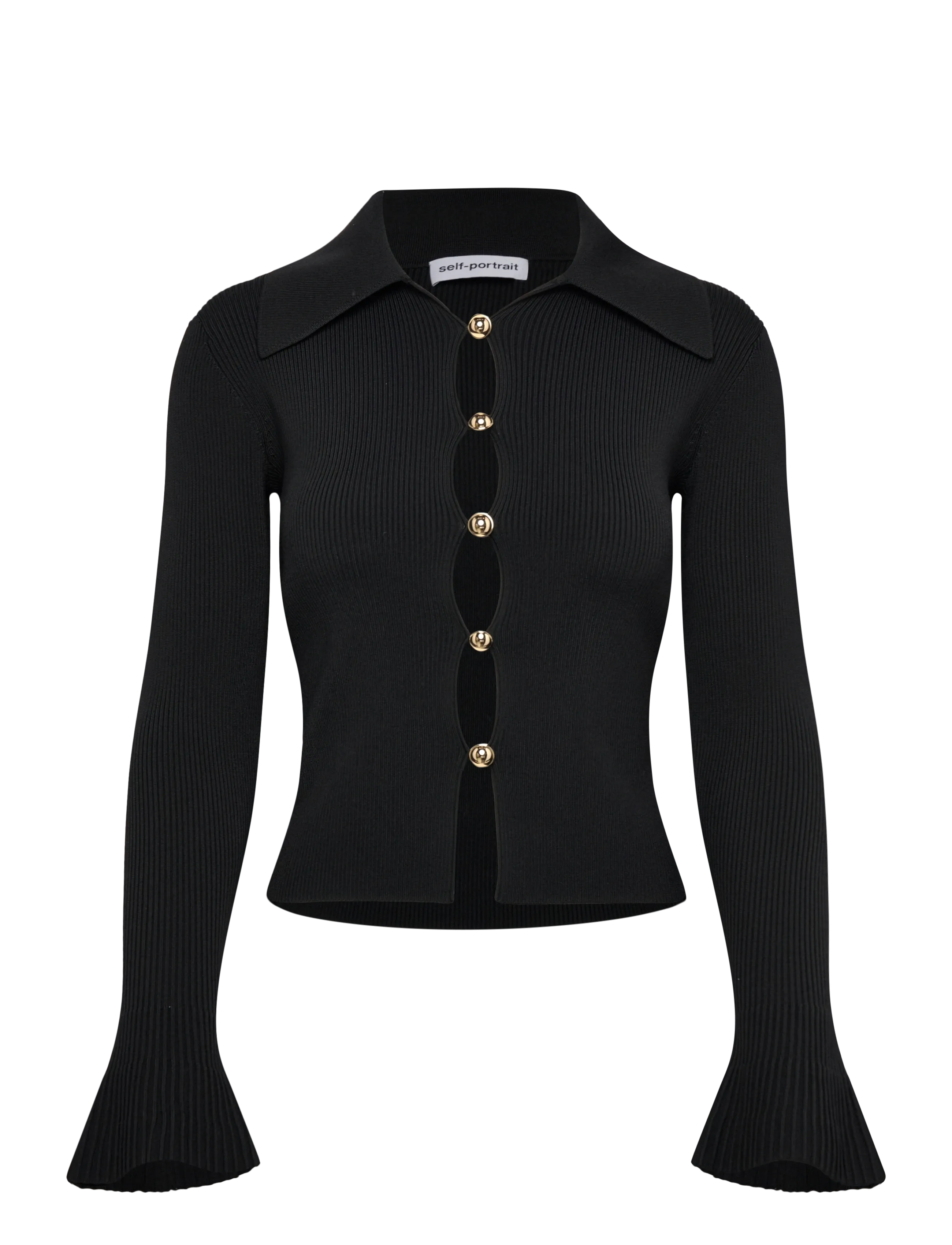 Self Portrait Ribbed-Knit Cardigan, L, Knitwear, Schwarz - Cardigans, Frauen