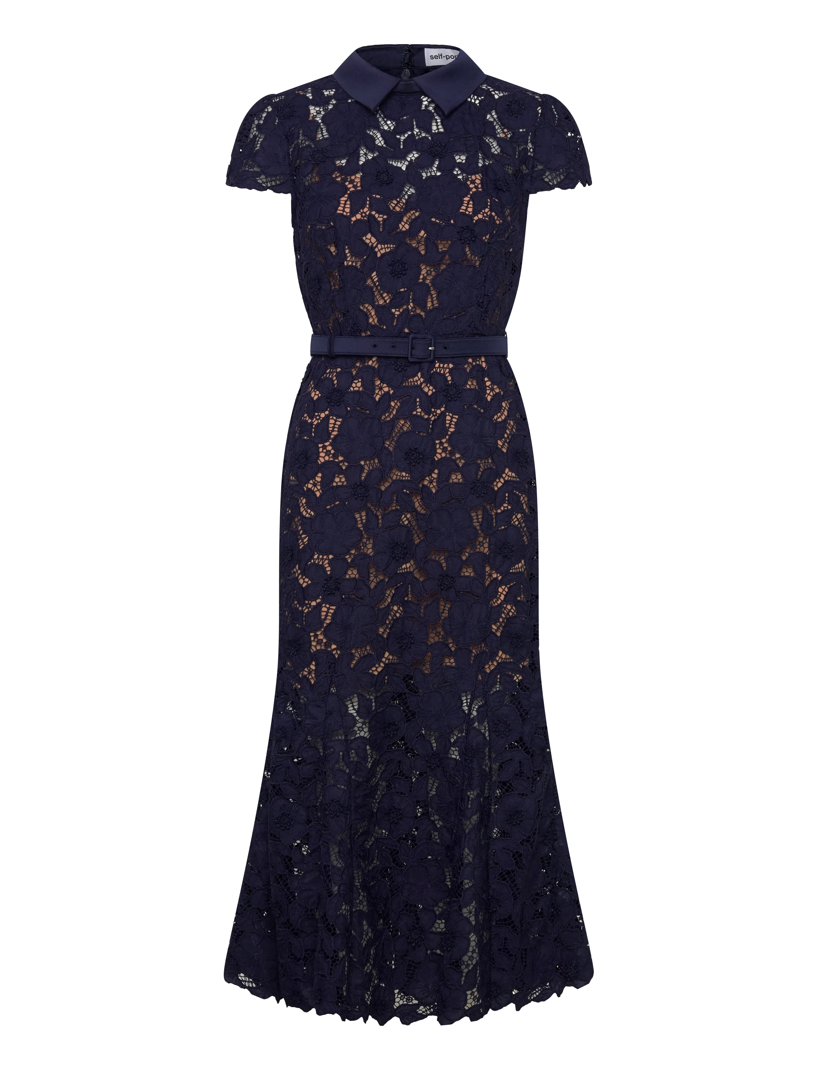 Self Portrait Belted Guipure Lace Midi Dress, 36, Dresses, Blau - Maxi Frauen
