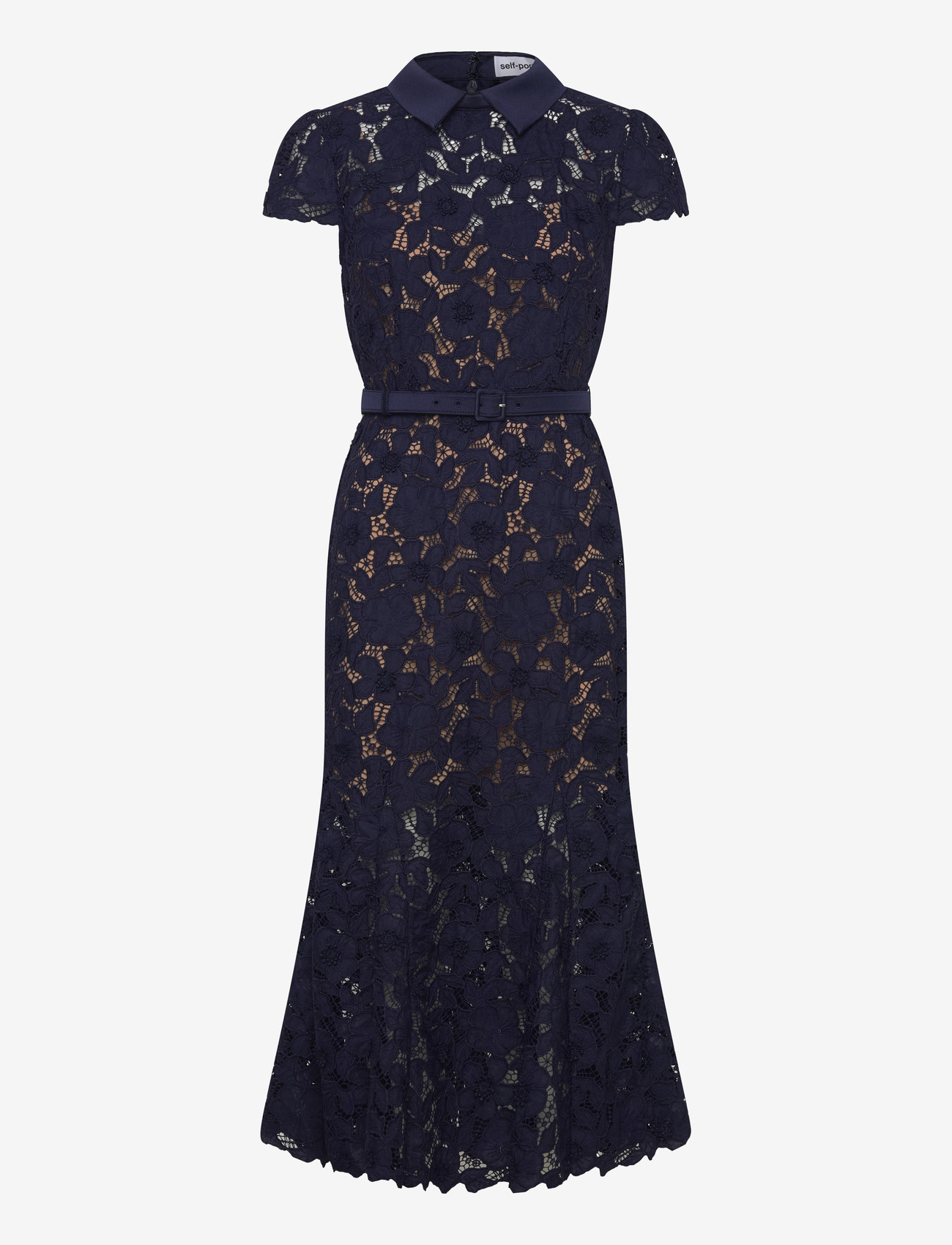 Self Portrait - Belted guipure lace Midi Dress - blue - 0