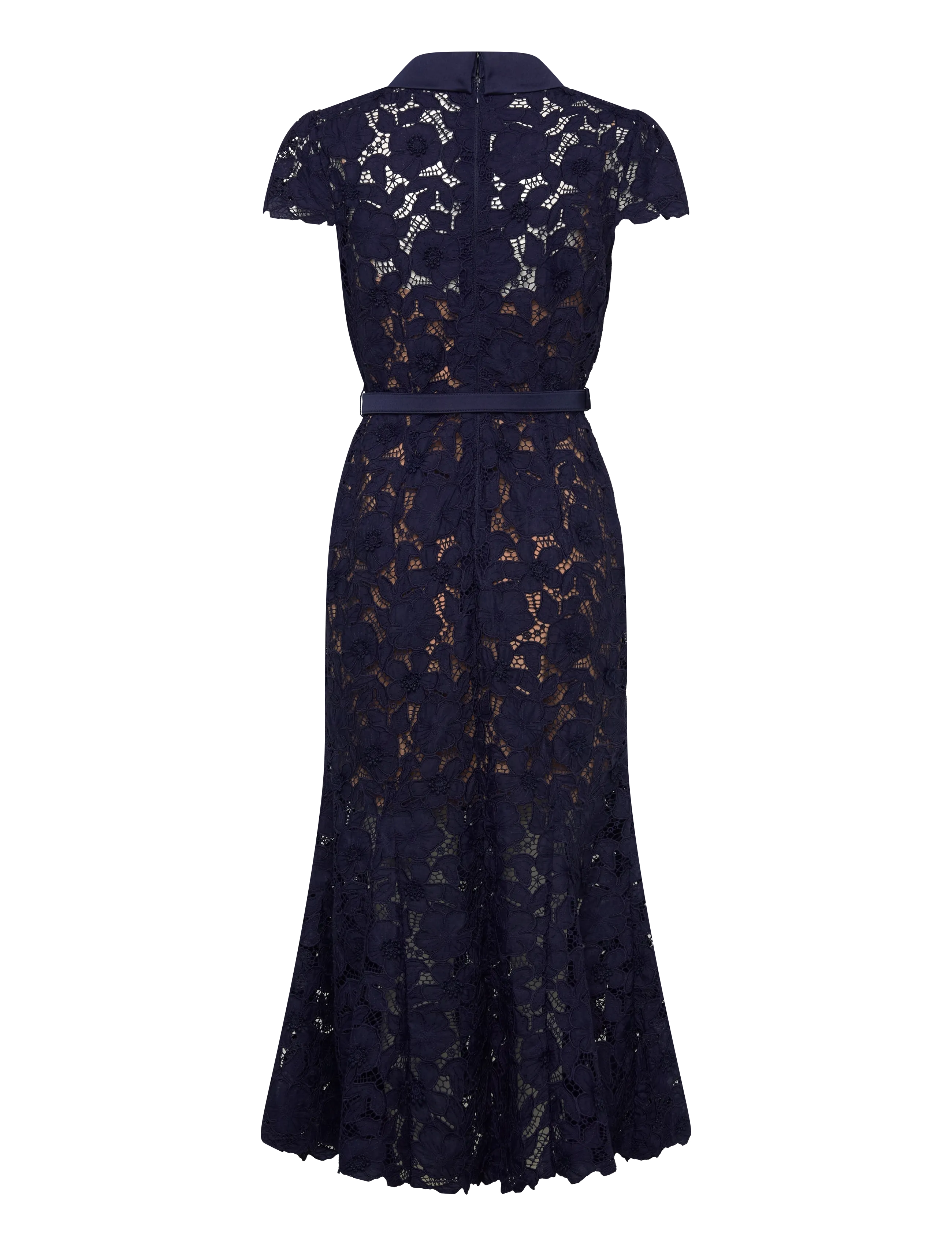 Self Portrait - Belted guipure lace Midi Dress - spitzenkleider - blue - 1