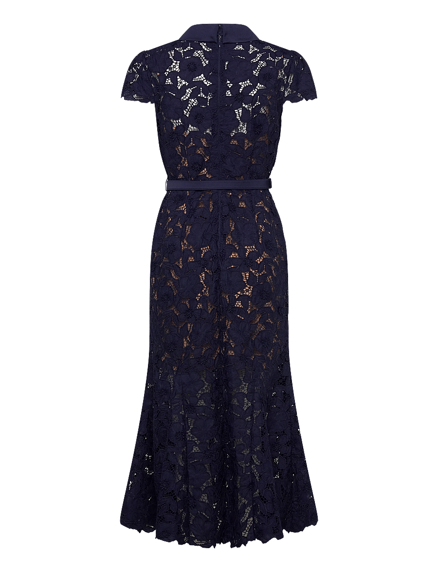 Self Portrait - Belted guipure lace Midi Dress - spitzenkleider - blue - 1