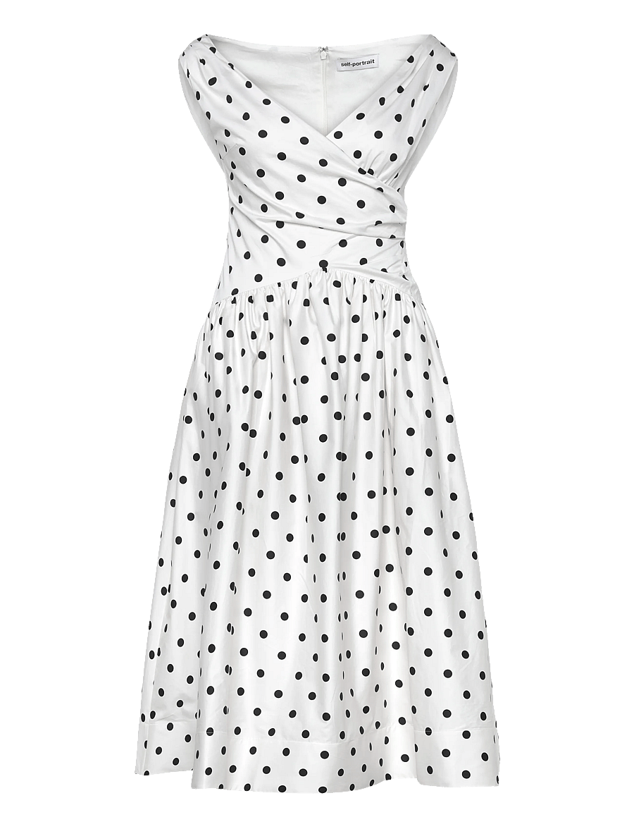 Self Portrait - Polka Dot Cotton Midi Dress - cocktailkleider - white - 0