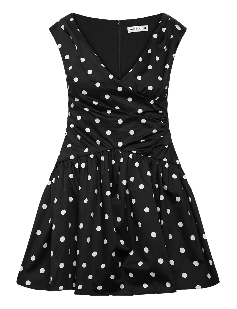 Self Portrait - Polka dot Flared Dress - korta klänningar - black - 0
