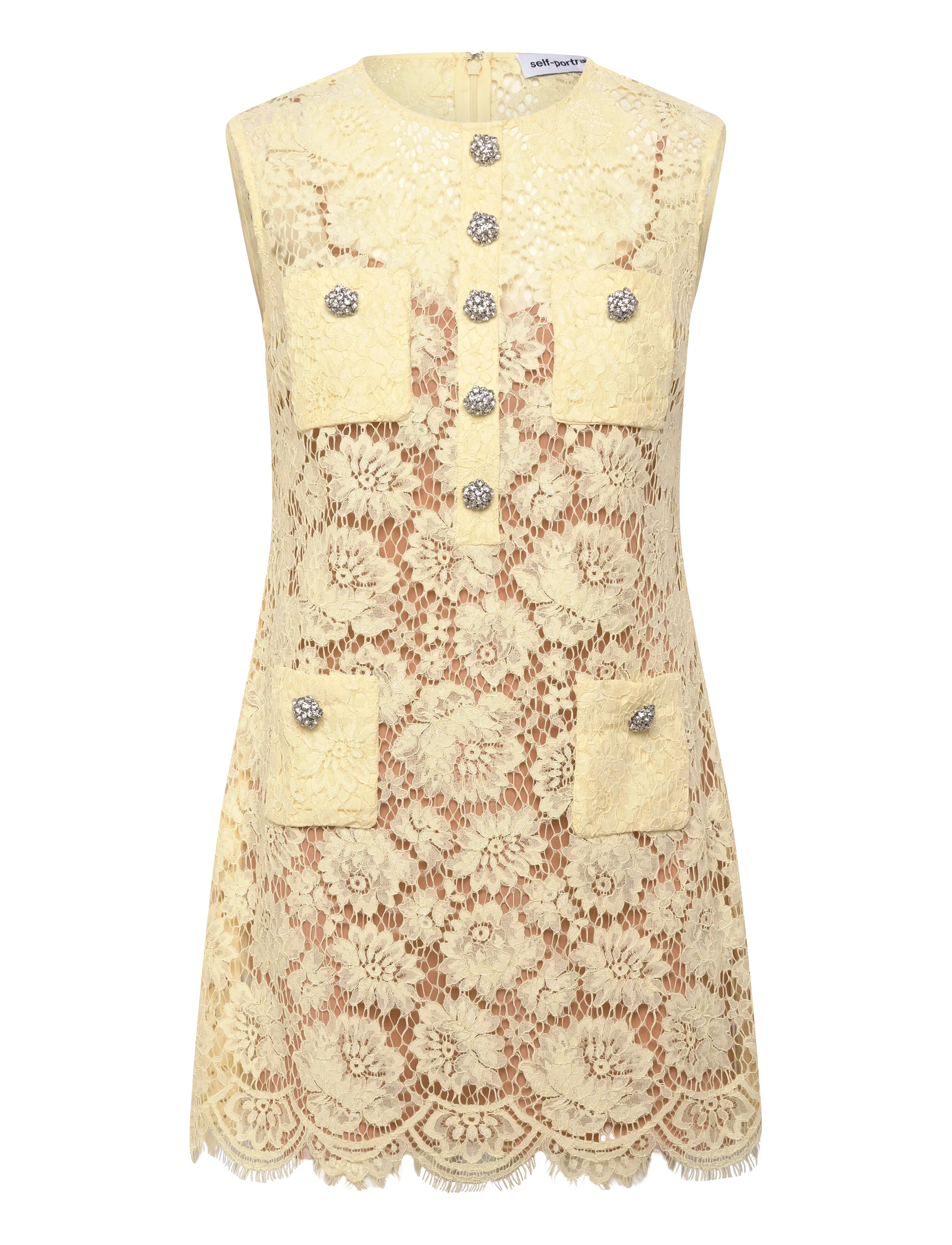 Self Portrait Fine Lace Mini Dress, 38, Dresses, Gelb - Short Frauen