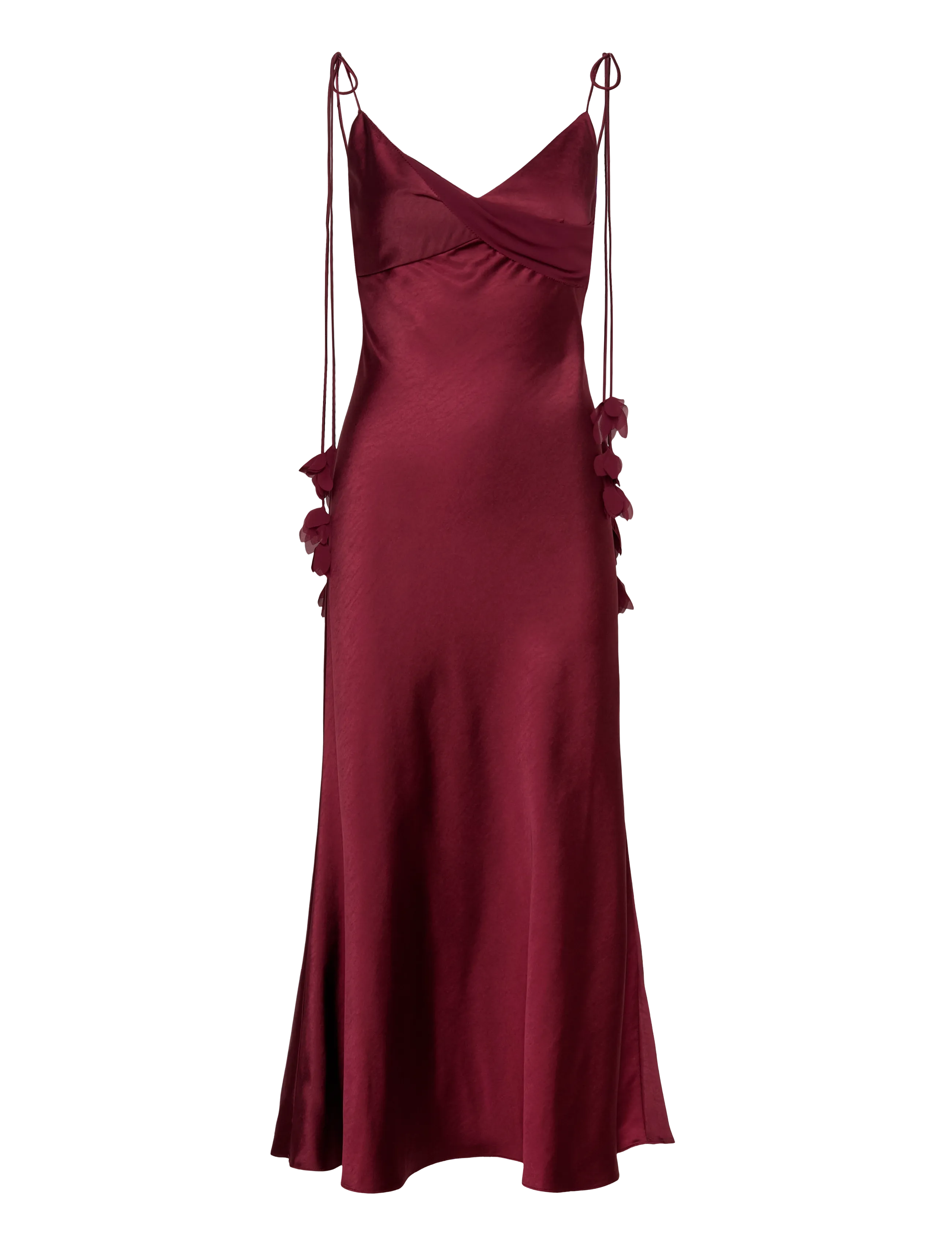 Self Portrait Satin Flower Midi Dress - Síðir kjólar - RED / burgundy