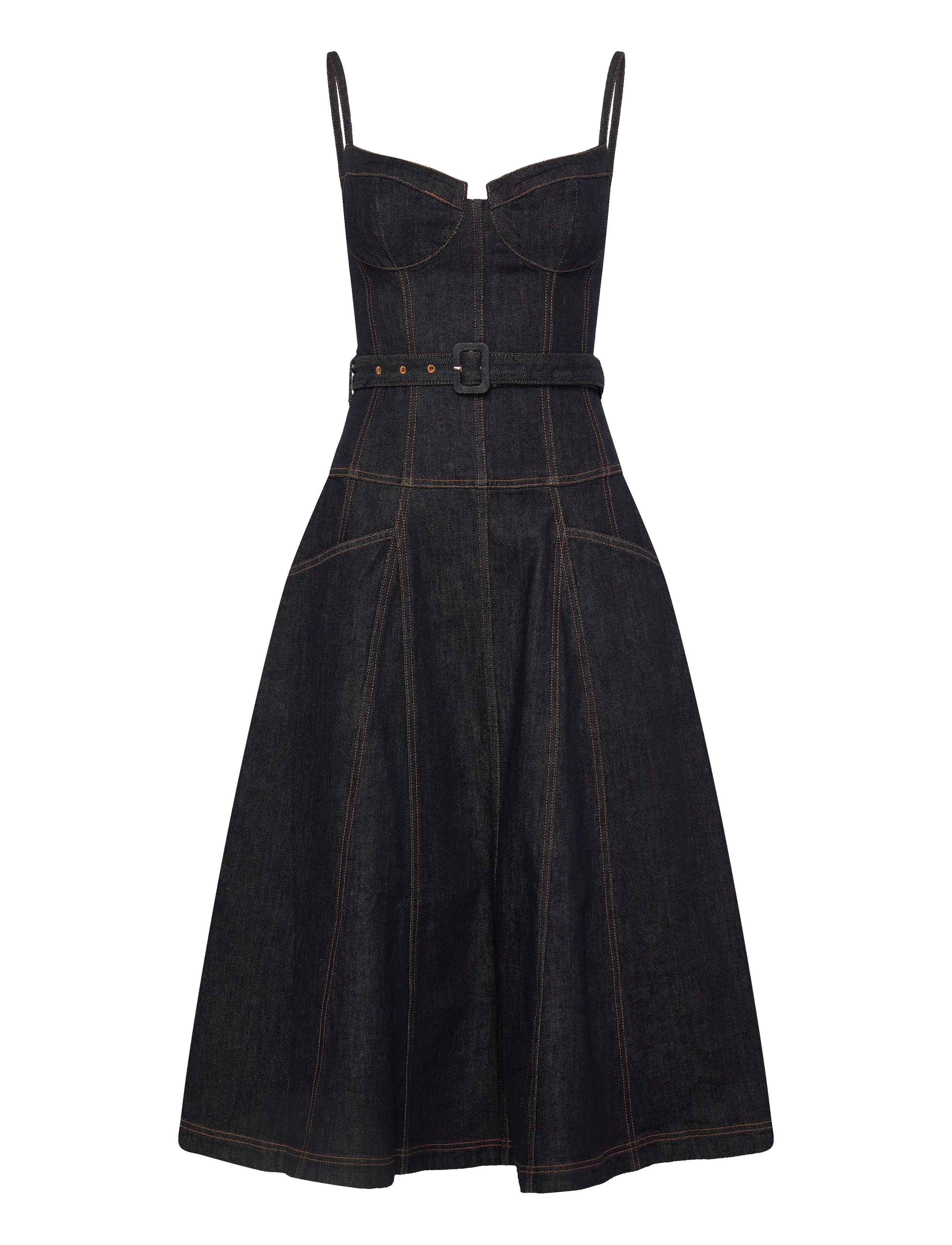 Self Portrait Denim Flared Midi Dress, 34, Dresses, Marineblau - Jeans Frauen