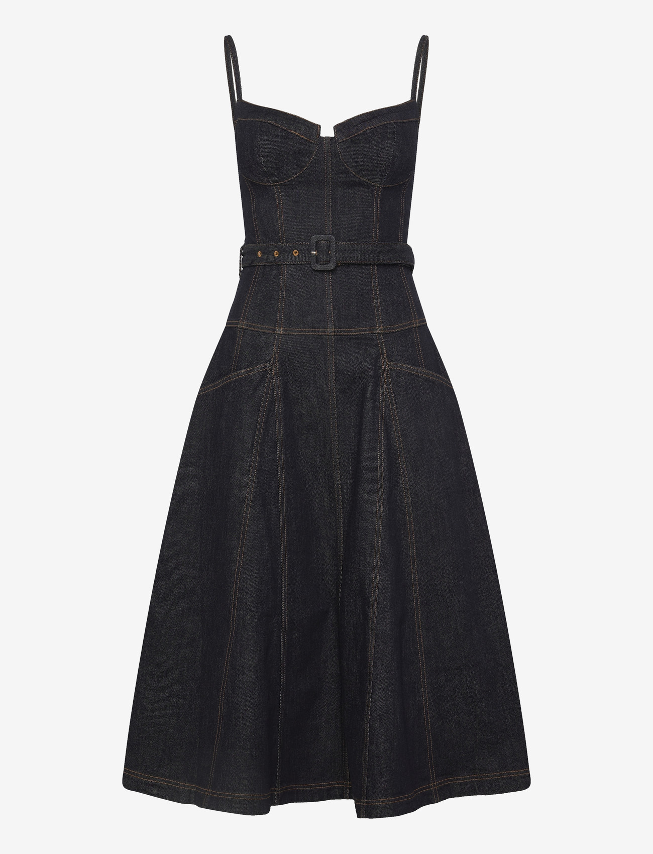 Self Portrait - Denim flared Midi Dress - sommerkjoler - blue - 0