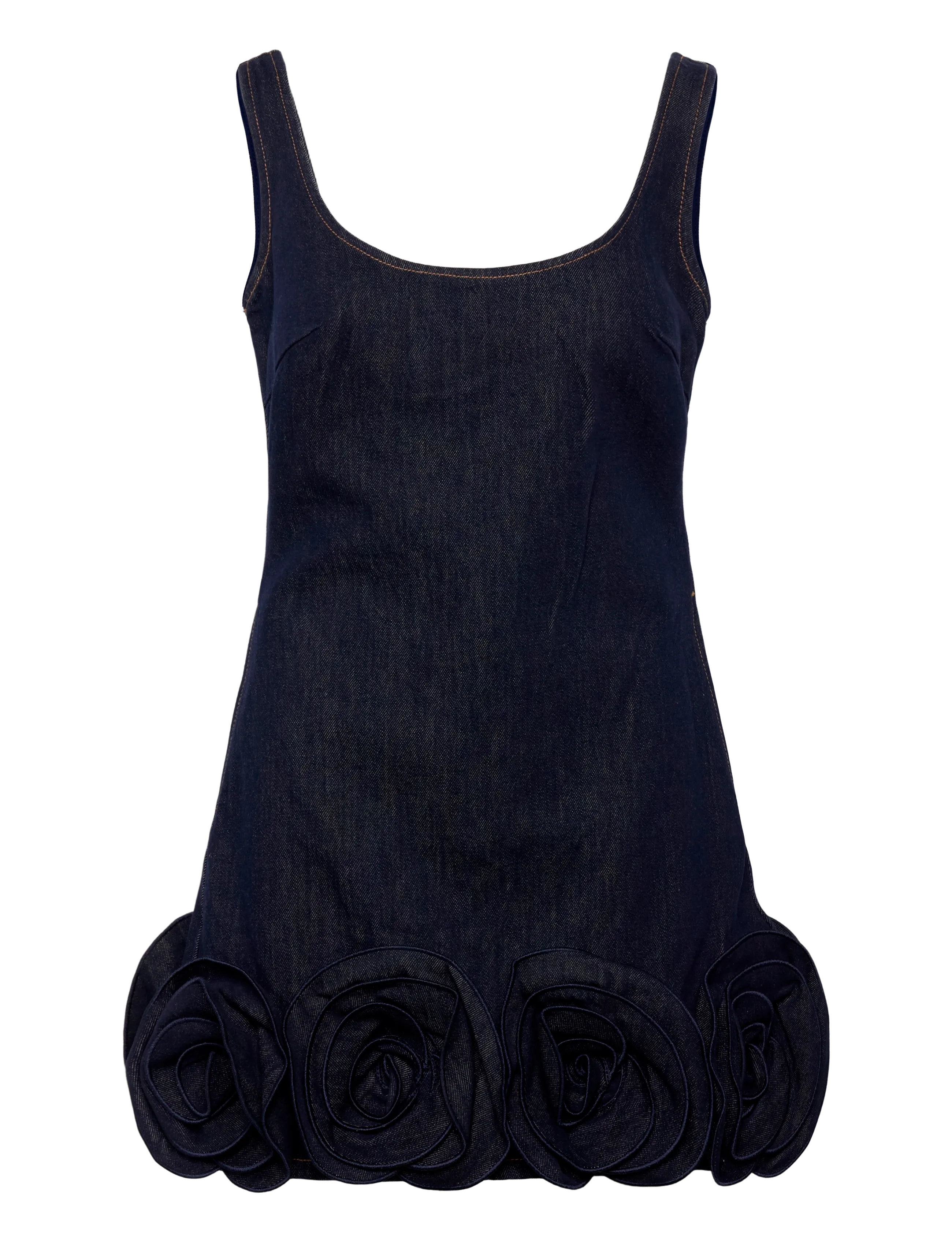 Self Portrait Blue Denim 3D Flower Mini Dress - Kurze Kleider - BLUE / navy