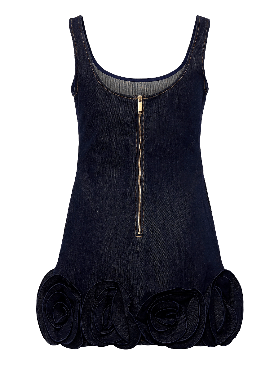 Self Portrait - Blue Denim 3D Flower Mini Dress - teksakleidid - blue - 1