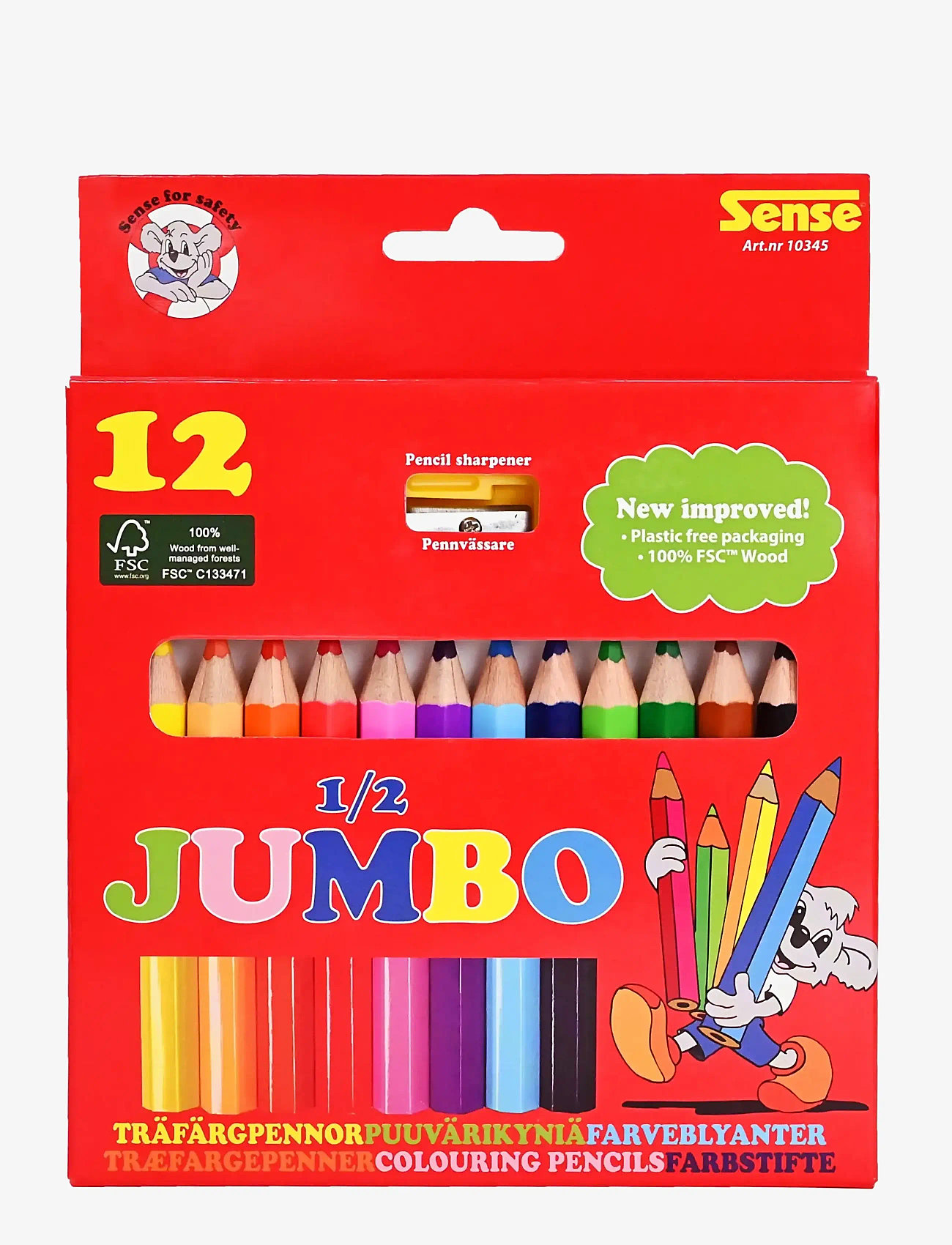 Sense - TRÄFÄRGP 1/2 JUMBO 12-P - bleistifte - red - 0