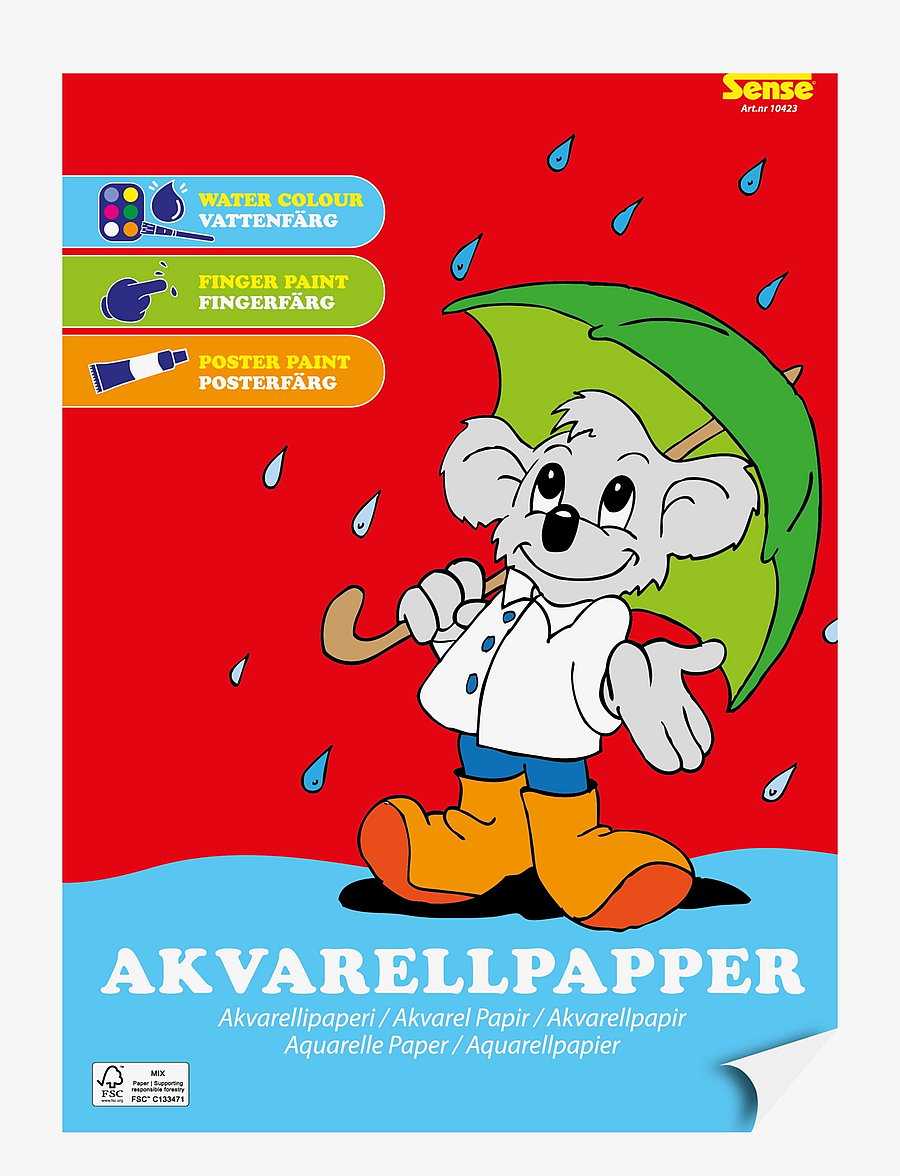 Sense - Akvarellblock FSC A4 - skrivesæt - red - 0