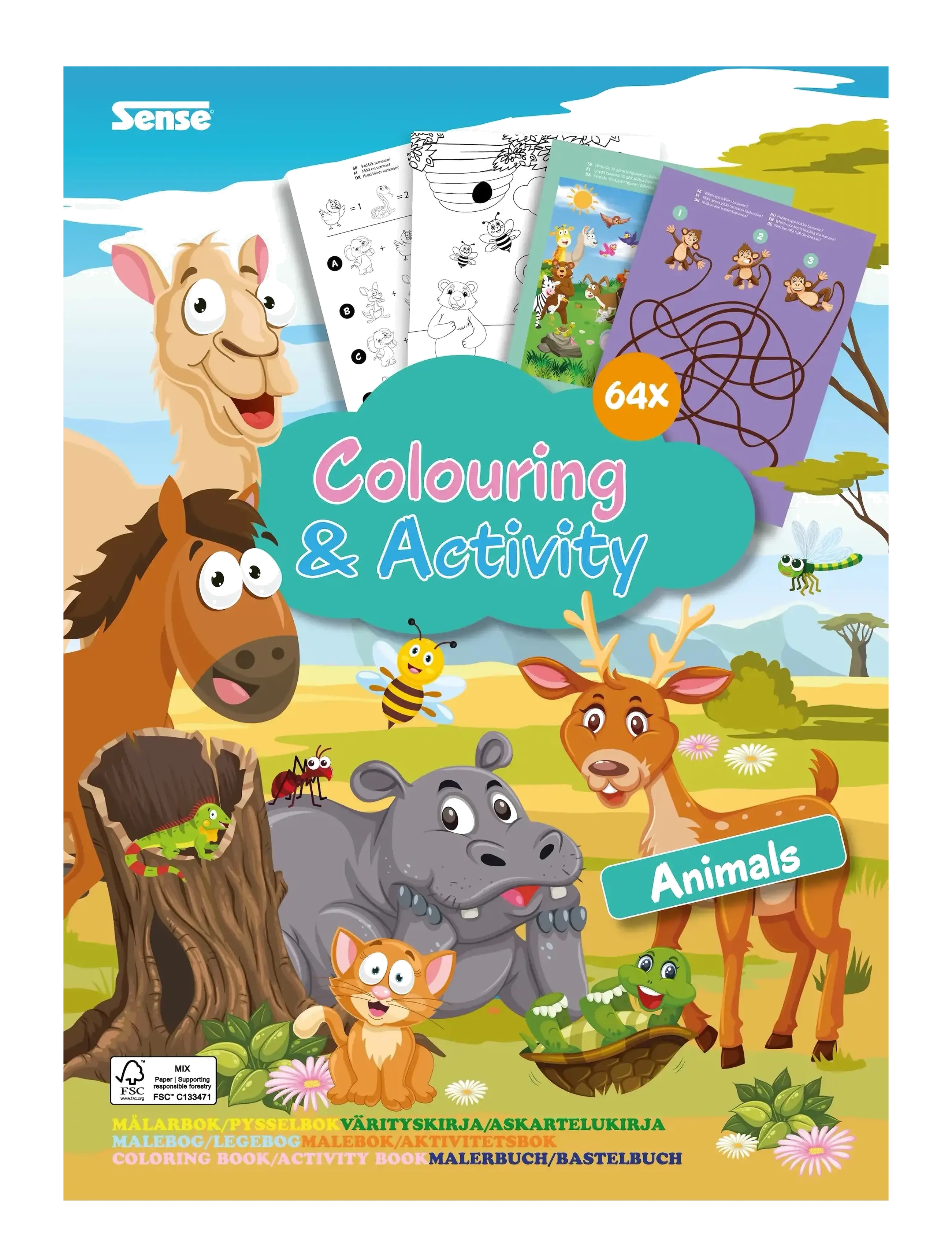Sense AKTIVITETSBOK GULLIGA DJUR FSC® - Male- & kreabøger - RED / multi