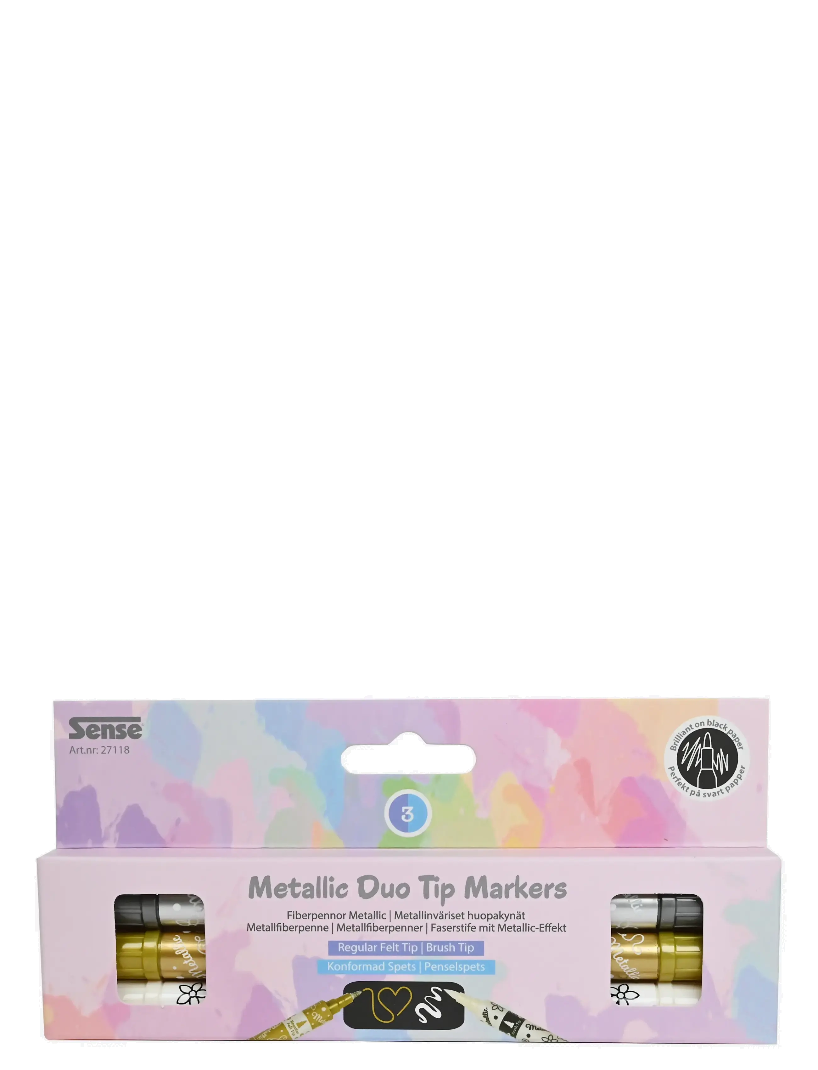 SENSE Metallisk Duo Tip Marker 3P Patterned - One Size - Kinder