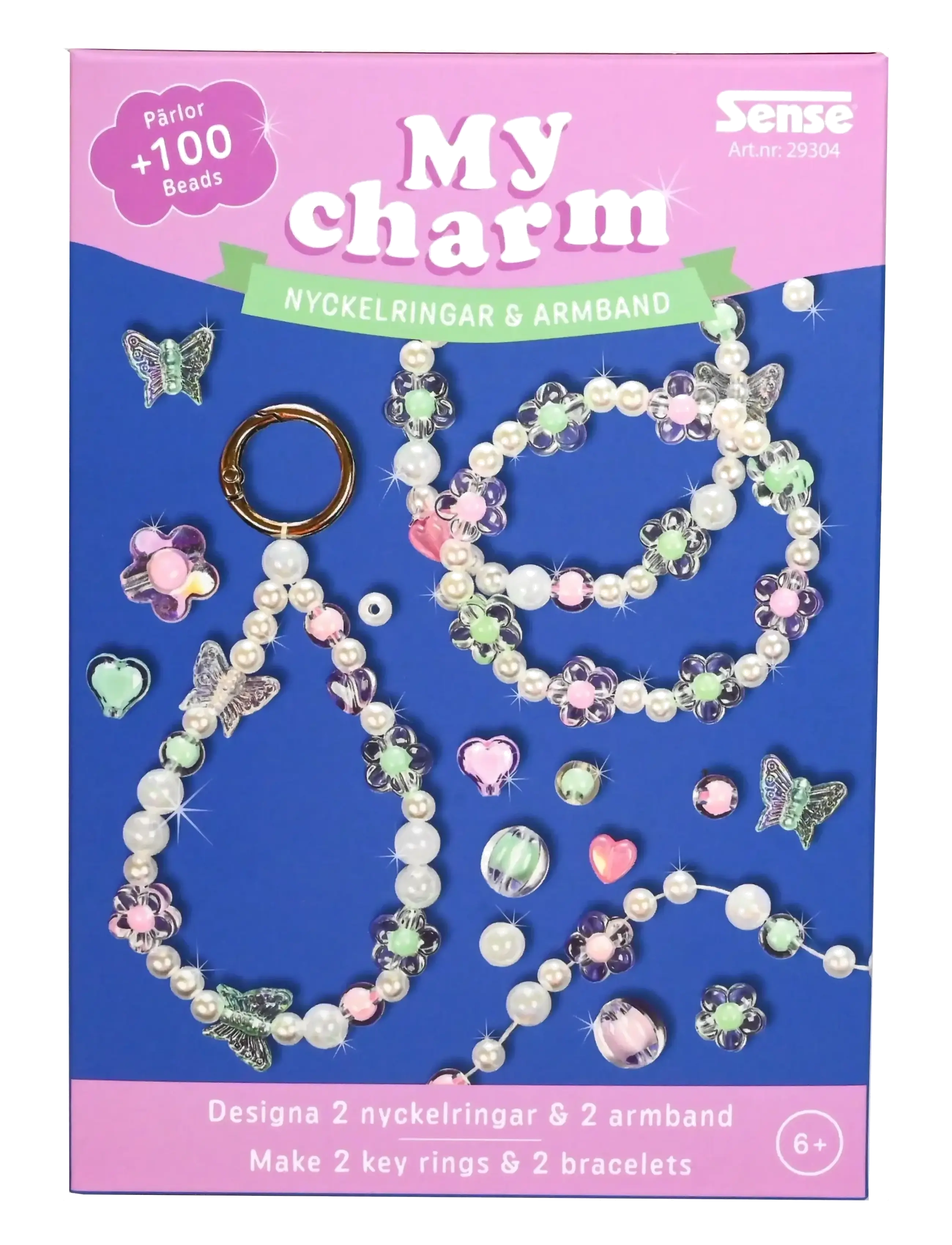 SENSE Pärlset Nyckelring & Armband Grön/Rosa Patterned - One Size - Kinder