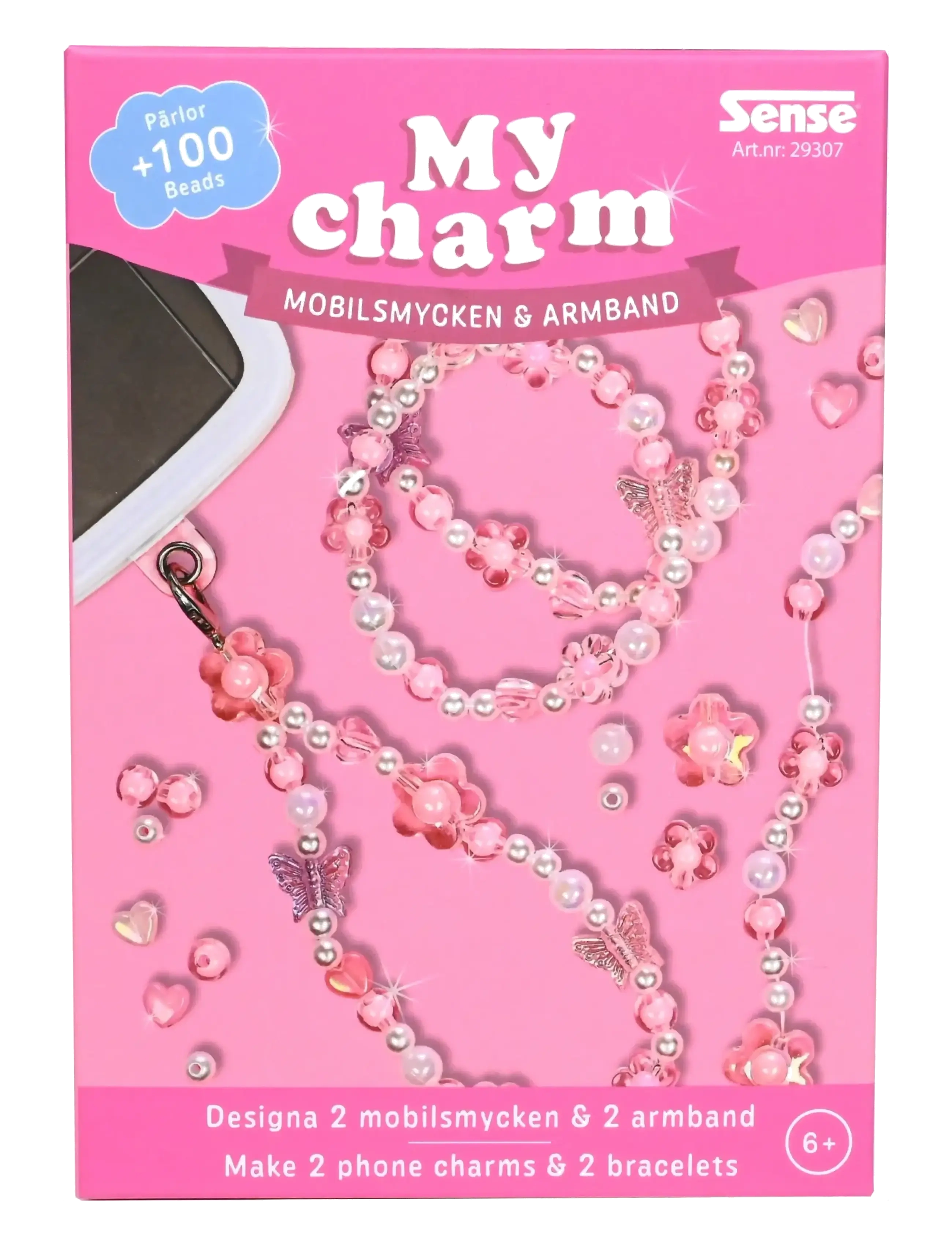 Sense PÄRLSET MOBILSMYCKE & ARMBAND ROSA - Kampagne - RED / pink/rose