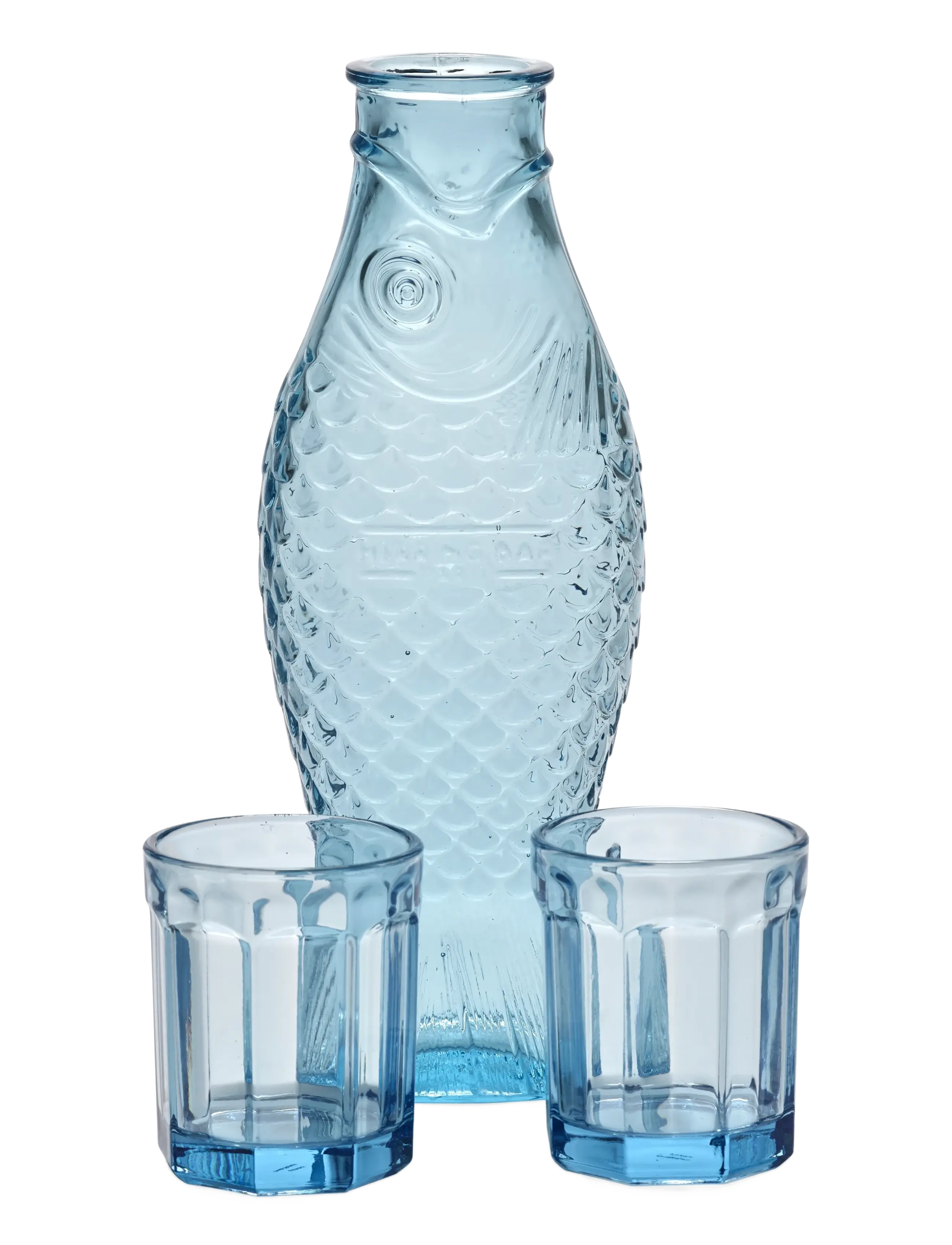 Serax Set Carafe + 2 Glasses M Green Fish&Fish, 85 CL, Glass, Blau - Drinking Homeware