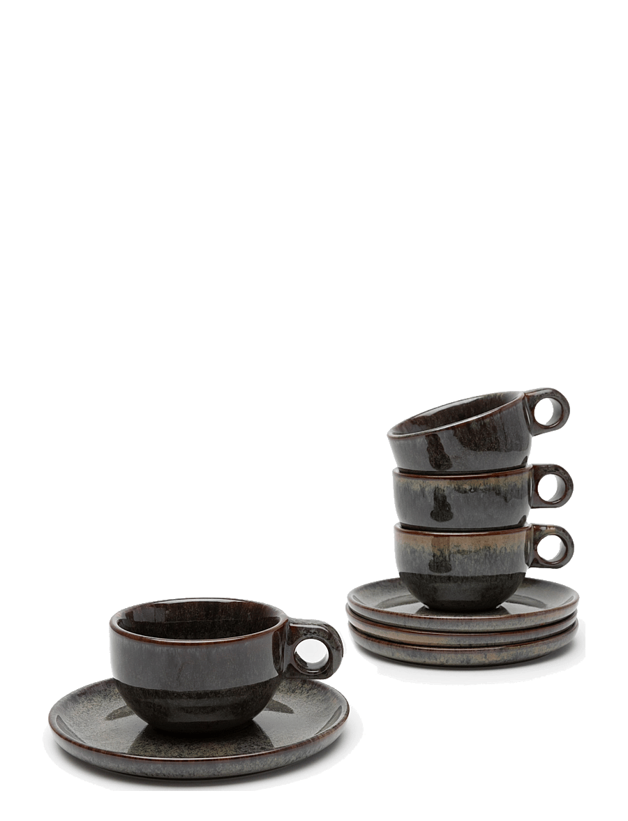 Serax - CAPPUCCINO CUP + SAUCER INDI GREY set/4 - grey - 4