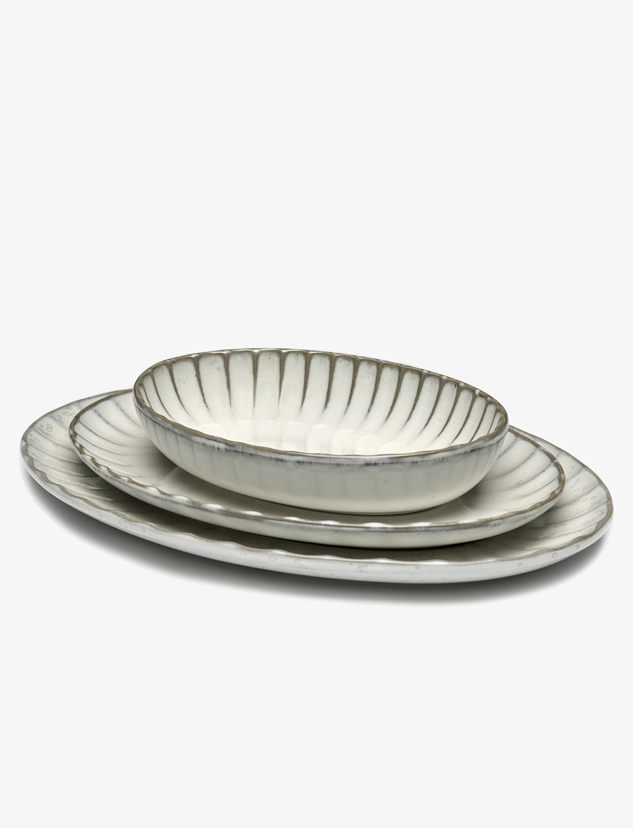 Serax - PLATE OVAL L INKU BY SERGIO HERMAN SET/2 - trauki uz kājas un šķīvji servēšanai - white - 1