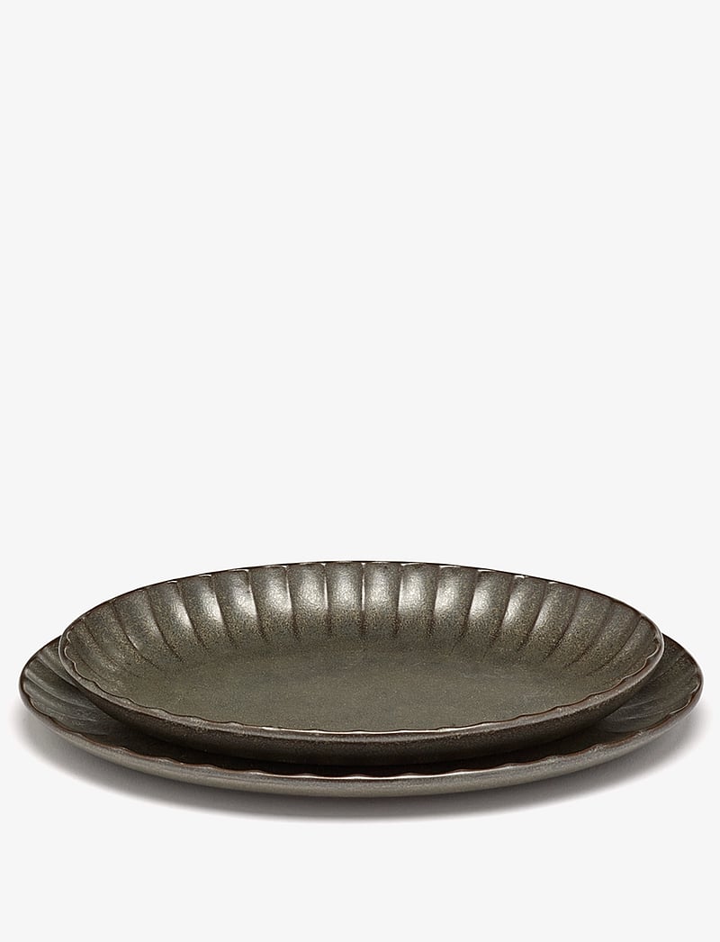 Serax - SERVING BOWL OVAL GREEN INKU BY SERGIO HERMAN SET/2 - serving bowls - green - 1